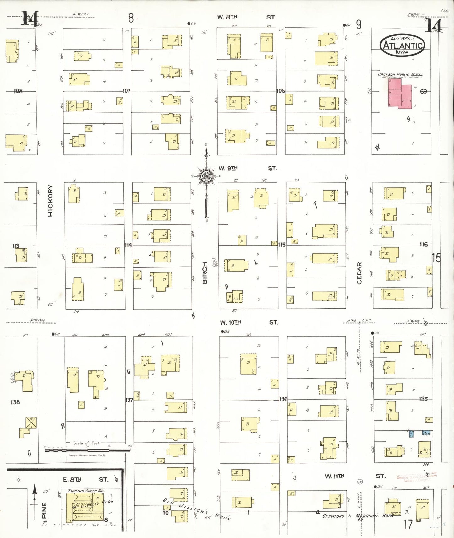 Sanborn Fire Insurance Map from Atlantic, Cass County, Iowa (1923), Sheet #0014 - Historic Sanborn Fire Insurance Map Print, vintage old map wall art