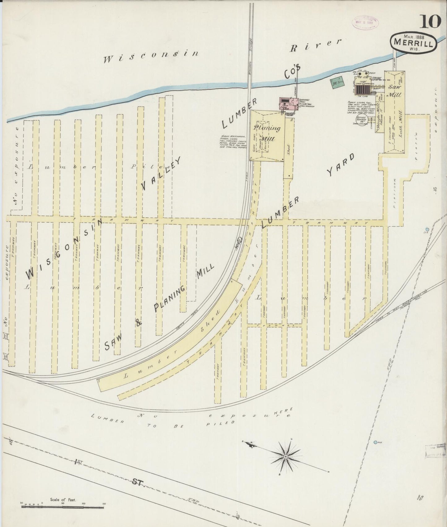 Sanborn Fire Insurance Map from Merrill, Lincoln County, Wisconsin (1888), Sheet #0010 - Historic Sanborn Fire Insurance Map Print, vintage old map wall art, antique decor, genealogy gift, Wisconsin Wisconsin map