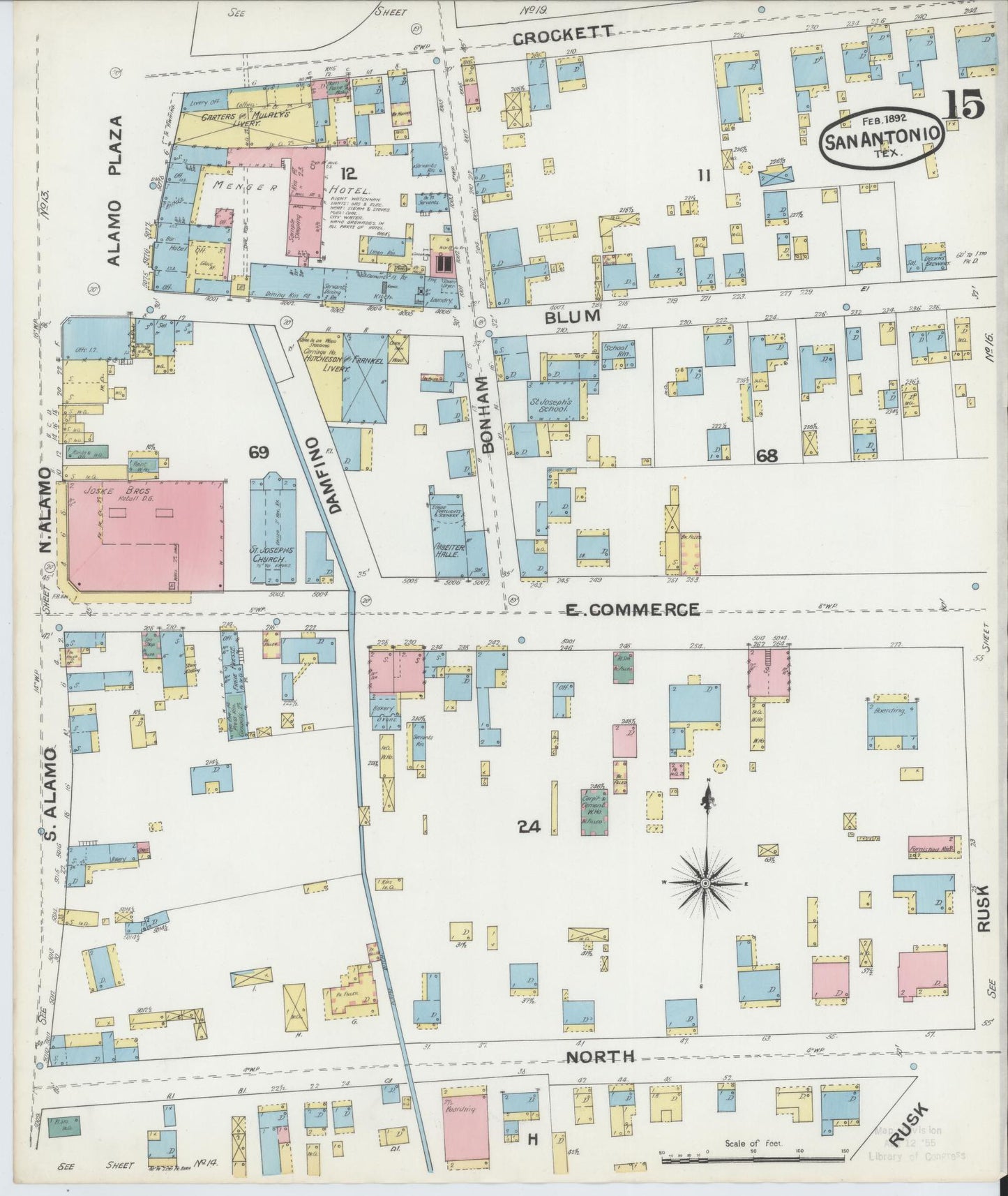 Sanborn Fire Insurance Map from San Antonio, Bexar County, Texas. (1892), Sheet 15 – Historic Sanborn Fire Insurance Map Print