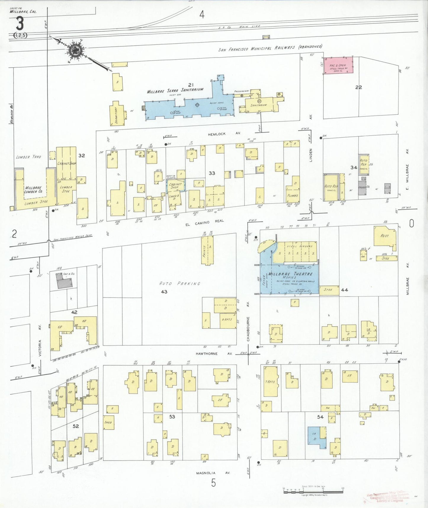 Sanborn Fire Insurance Map from Millbrae, San Mateo County, California (1949), Sheet #0003 - Historic Sanborn Fire Insurance Map Print, vintage old map wall art, antique decor, genealogy gift, California California map