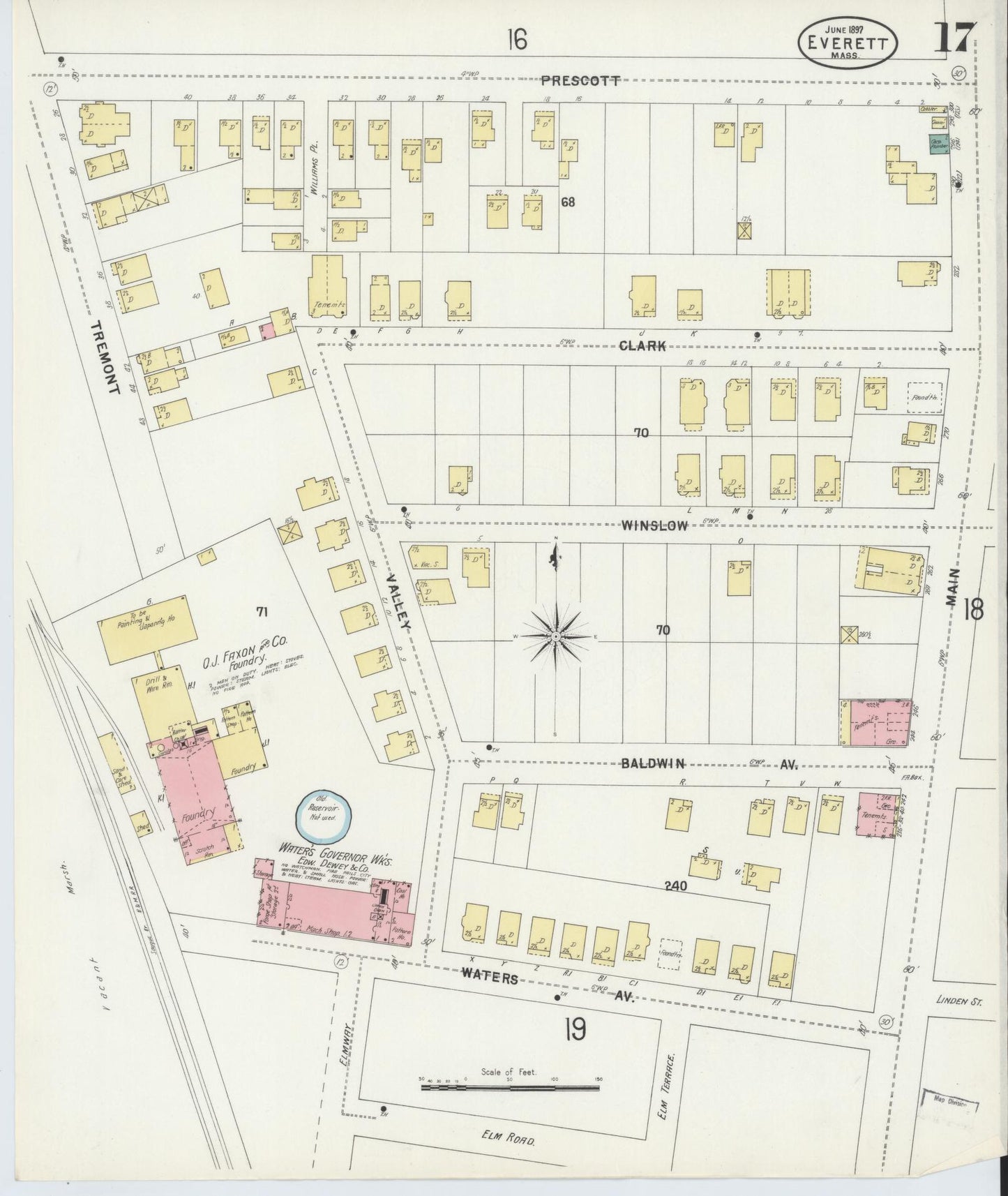 Sanborn Fire Insurance Map from Everett, Middlesex County, Massachusetts (1897), Sheet #0017 - Historic Sanborn Fire Insurance Map Print, vintage old map wall art, antique decor, genealogy gift, Massachusetts Massachusetts map