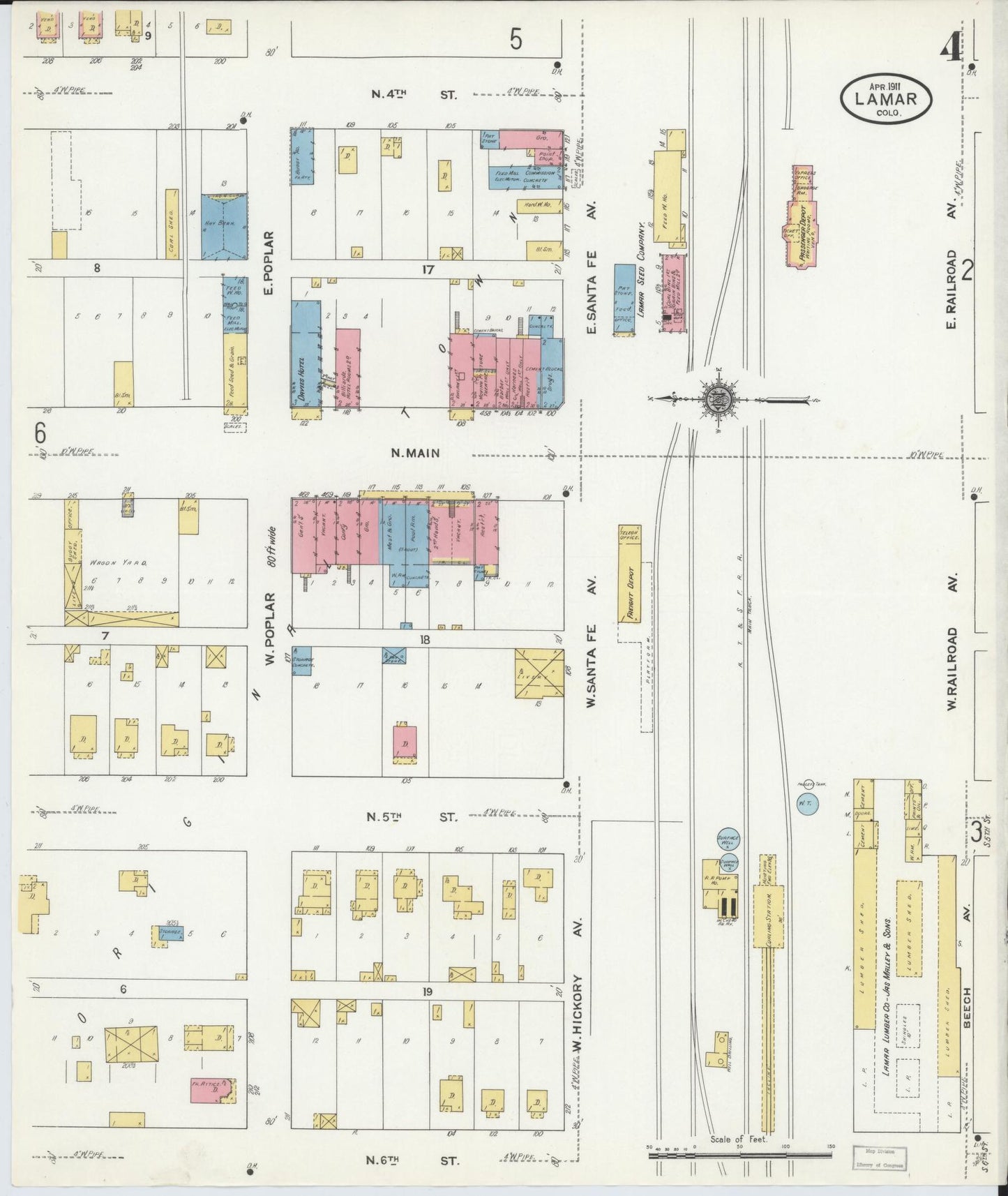Sanborn Fire Insurance Map from Lamar, Prowers County, Colorado (1911), Sheet #0004 - Historic Sanborn Fire Insurance Map Print, vintage old map wall art, antique decor, genealogy gift, Colorado Colorado map