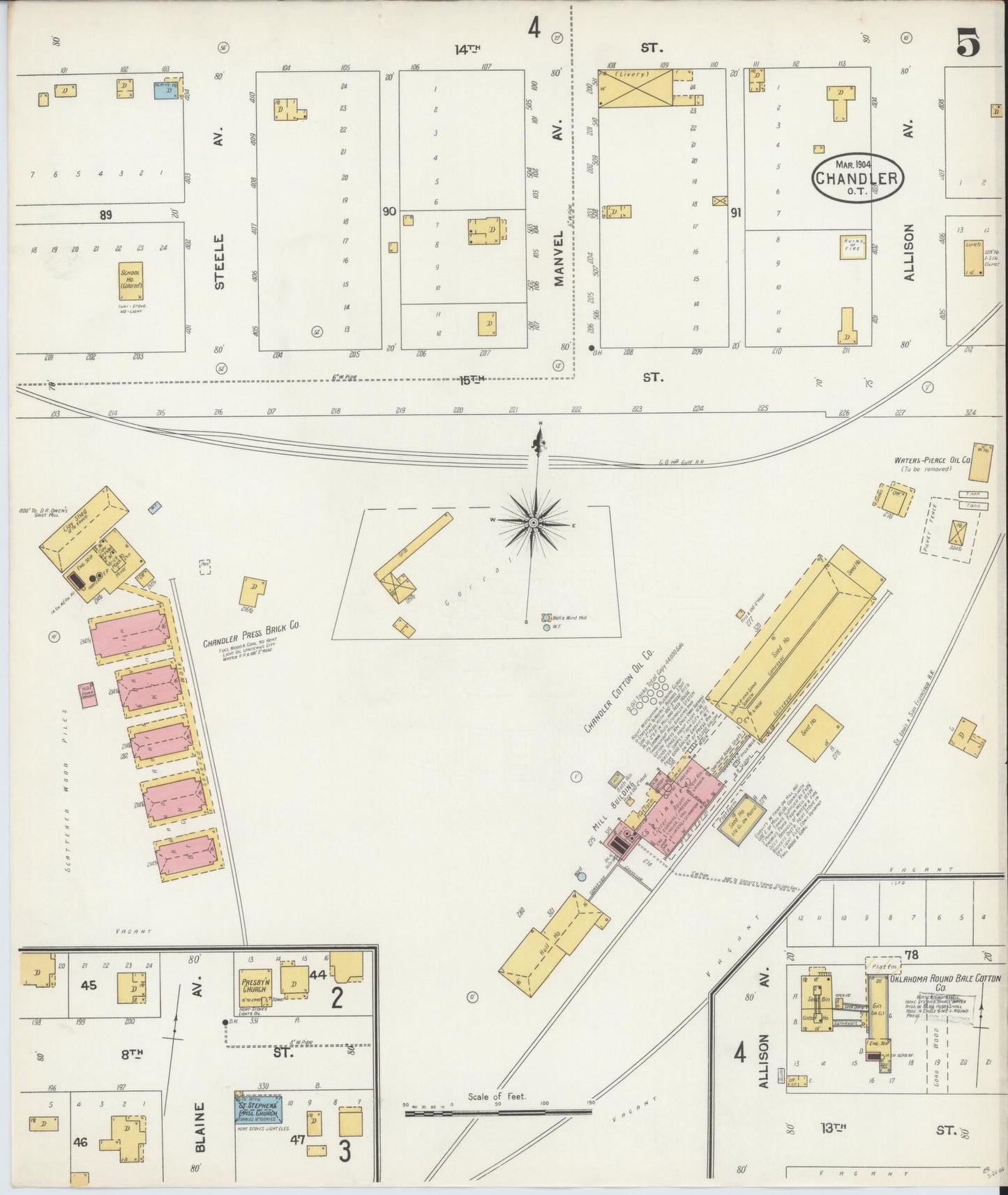 Sanborn Fire Insurance Map from Chandler, Lincoln County, Oklahoma (1904), Sheet #0005 - Complete Map Set gallery image, historic Sanborn map, vintage wall art, Oklahoma Oklahoma