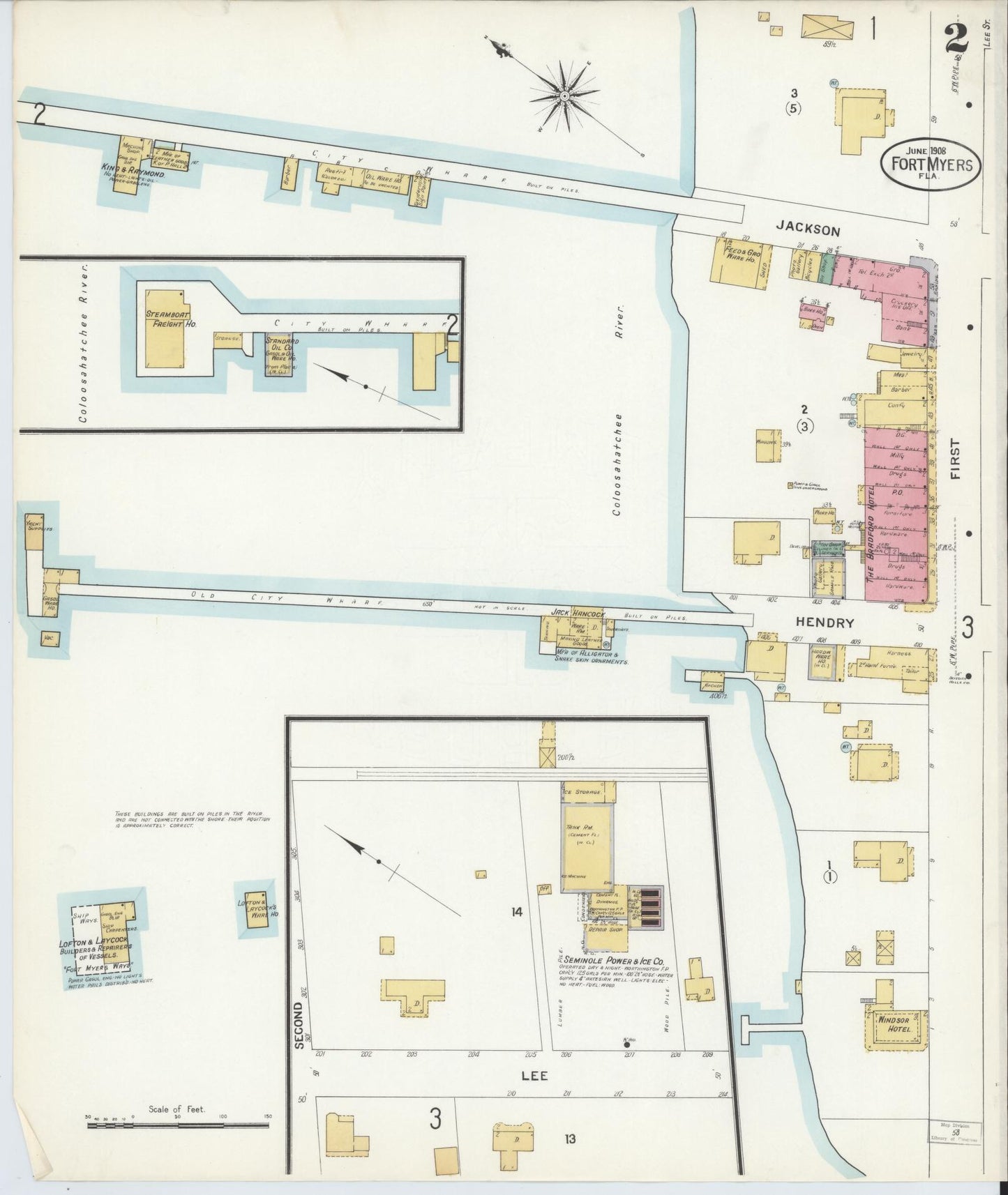 Sanborn Fire Insurance Map from Fort Myers, Lee County, Florida (1908), Sheet #0002 - Historic Sanborn Fire Insurance Map Print, vintage old map wall art, antique decor, genealogy gift, Florida Florida map