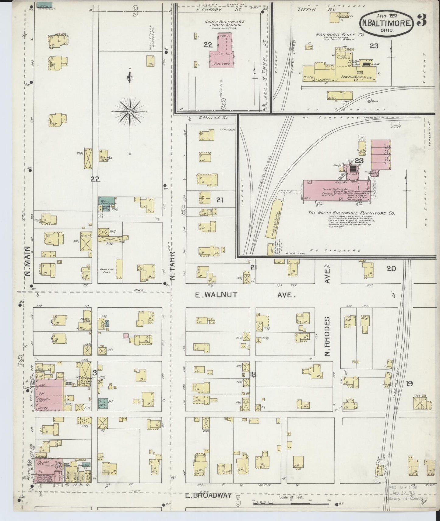 Sanborn Fire Insurance Map from North Baltimore, Wood County, Ohio (1893), Sheet #0003 - Historic Sanborn Fire Insurance Map Print, vintage old map wall art, antique decor, genealogy gift, Ohio Ohio map