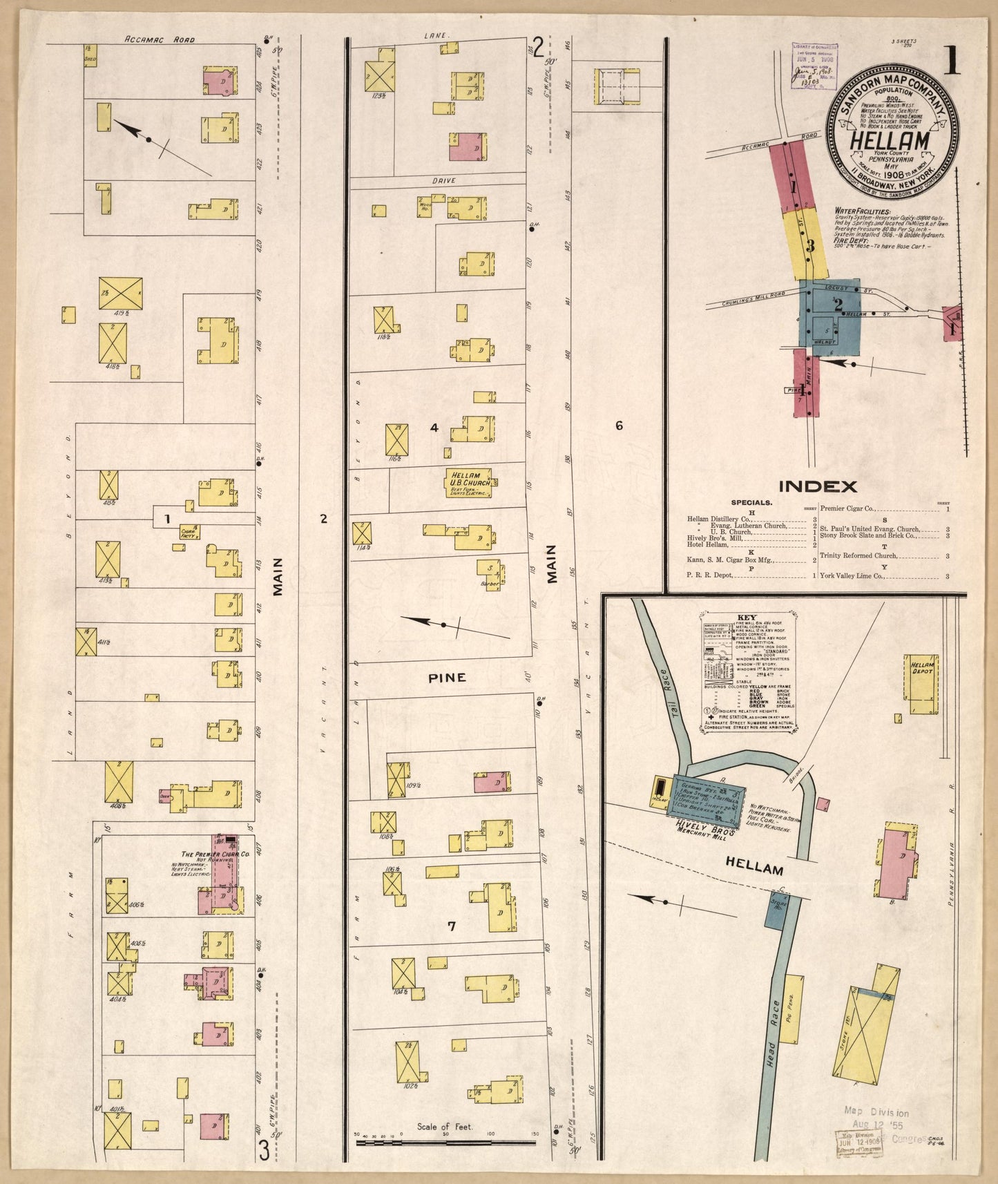 Sanborn Fire Insurance Map from Hellam, York County, Pennsylvania. (1908) – Historic Sanborn Fire Insurance Map Print