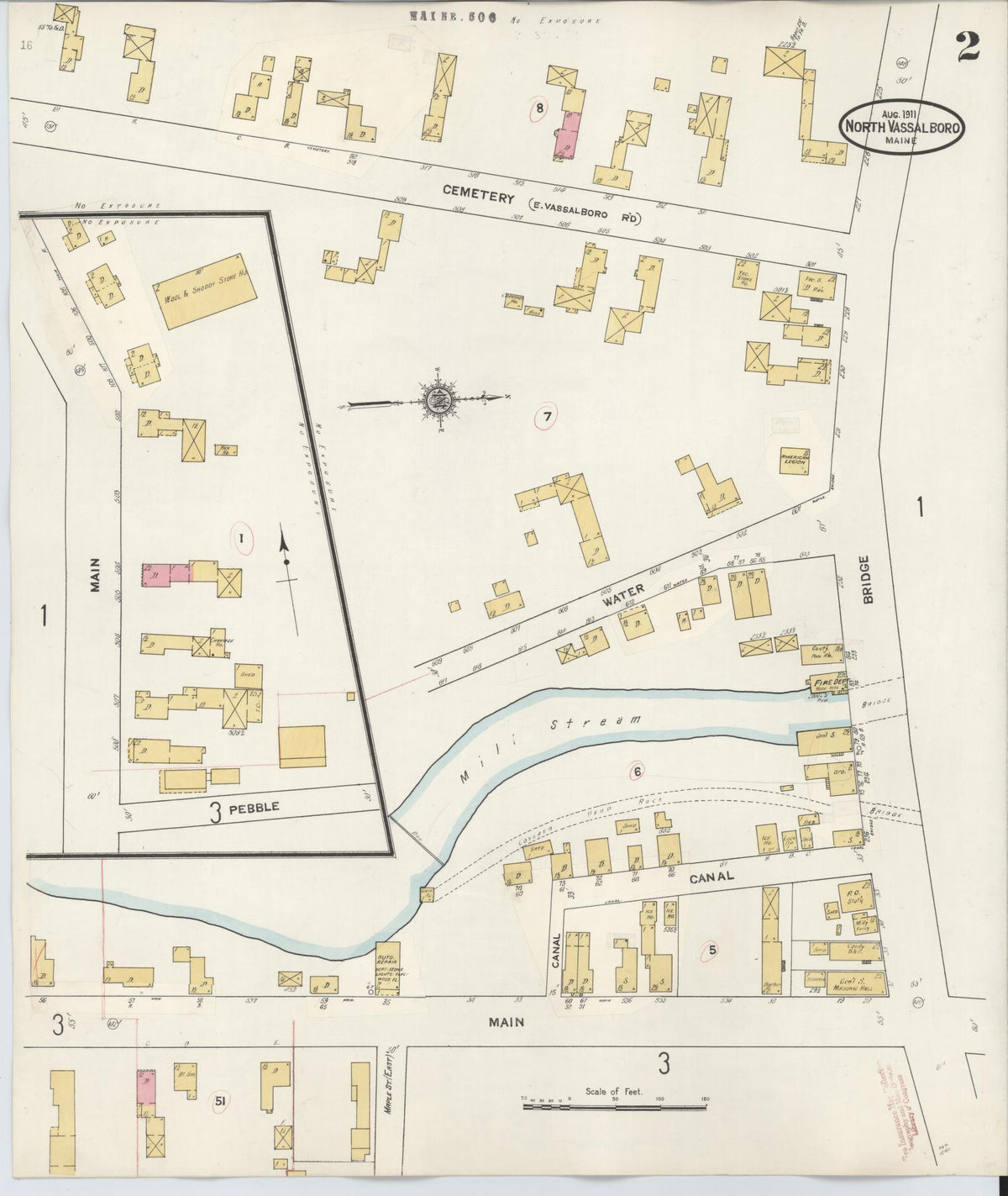 Sanborn Fire Insurance Map from North Vassalboro, Kennebec County, Maine (1927), Sheet #0002 - Historic Sanborn Fire Insurance Map Print, vintage old map wall art, antique decor, genealogy gift, Maine Maine map