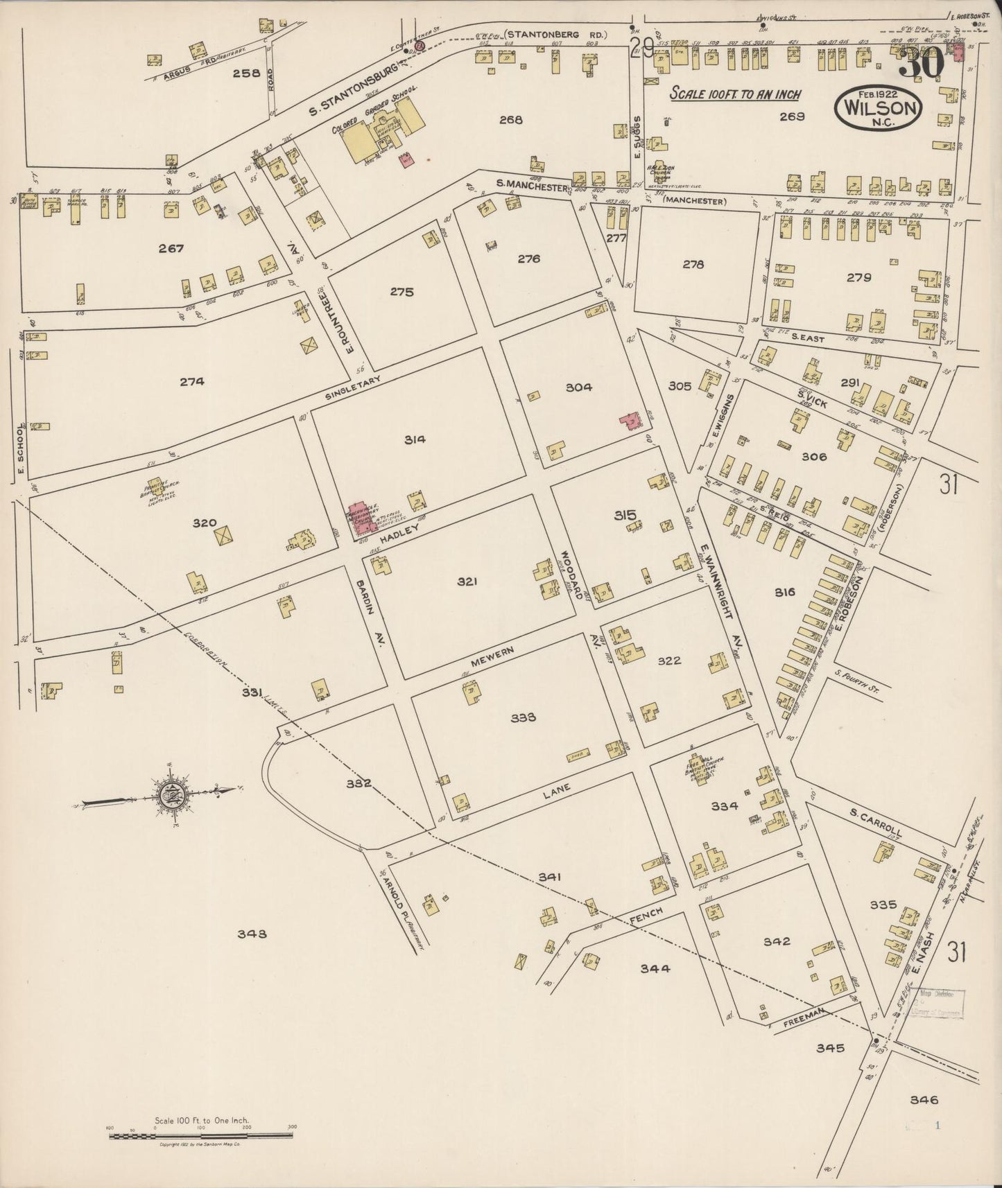 Sanborn Fire Insurance Map from Wilson, Wilson County, North Carolina (1922), Sheet #0030 - Historic Sanborn Fire Insurance Map Print, vintage old map wall art, antique decor, genealogy gift, North Carolina North Carolina map