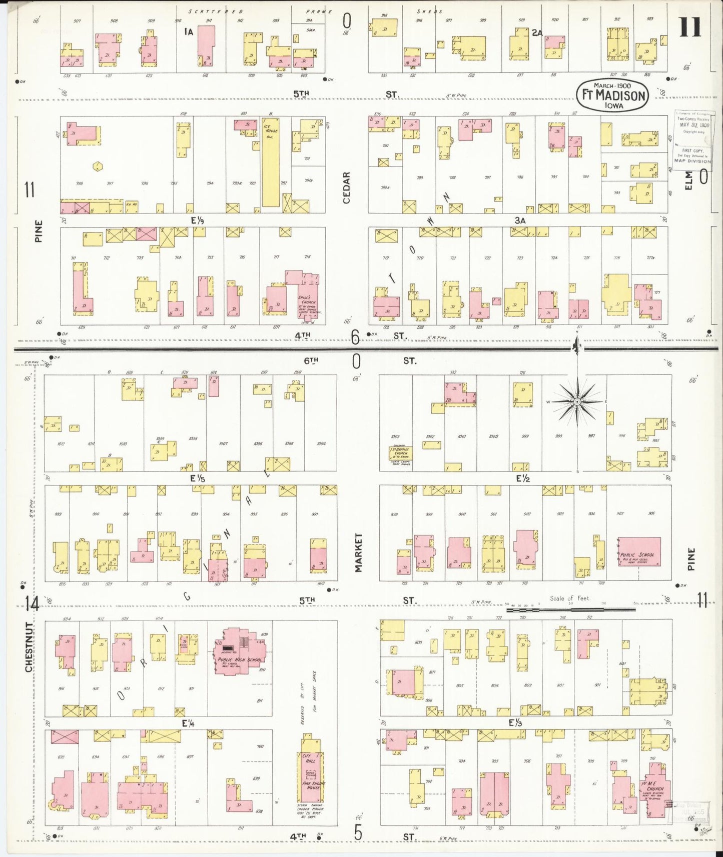 Sanborn Fire Insurance Map from Fort Madison, Lee County, Iowa (1900), Sheet #0011 - Historic Sanborn Fire Insurance Map Print, vintage old map wall art