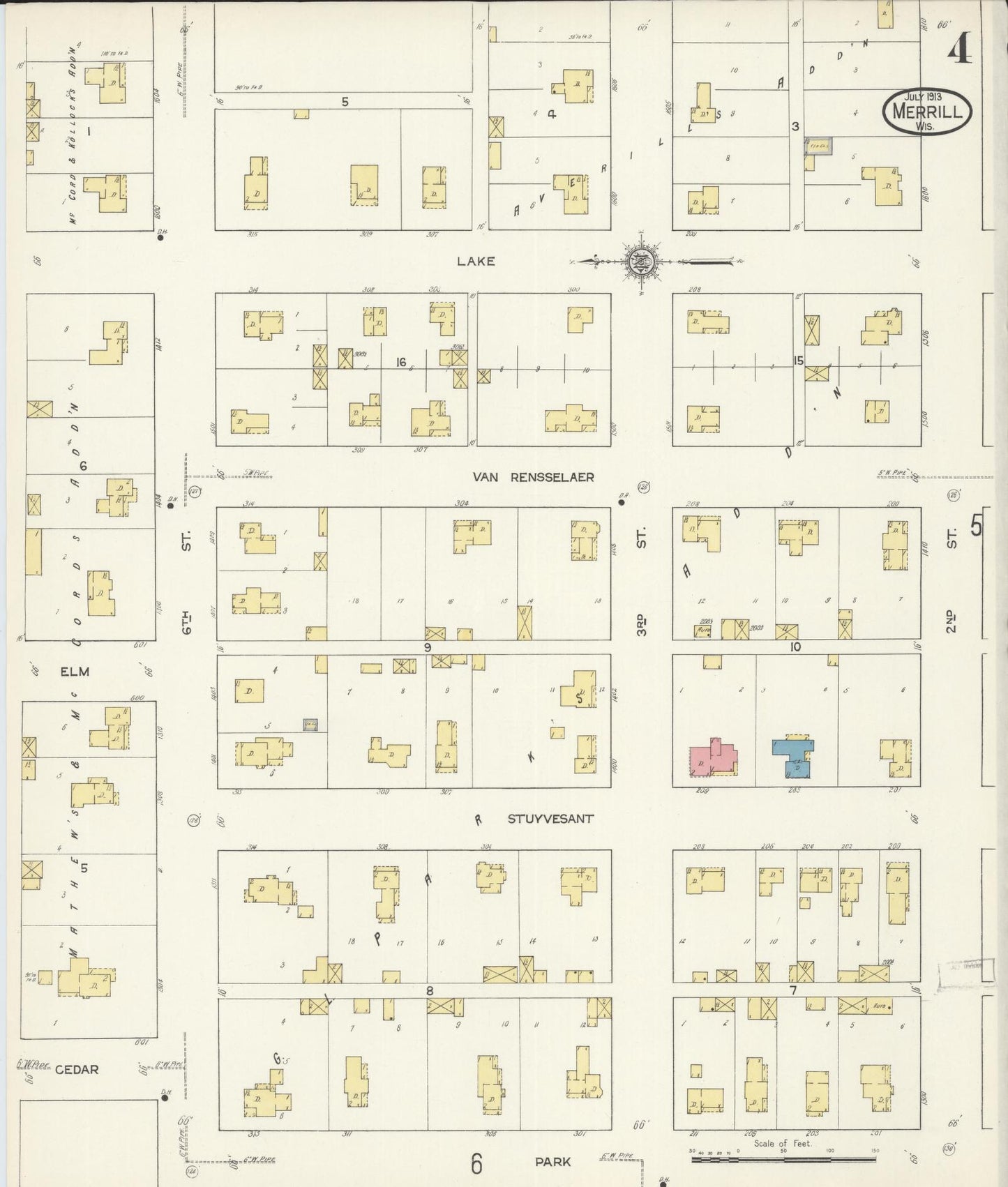 Sanborn Fire Insurance Map from Merrill, Lincoln County, Wisconsin (1913), Sheet #0004 - Historic Sanborn Fire Insurance Map Print, vintage old map wall art, antique decor, genealogy gift, Wisconsin Wisconsin map