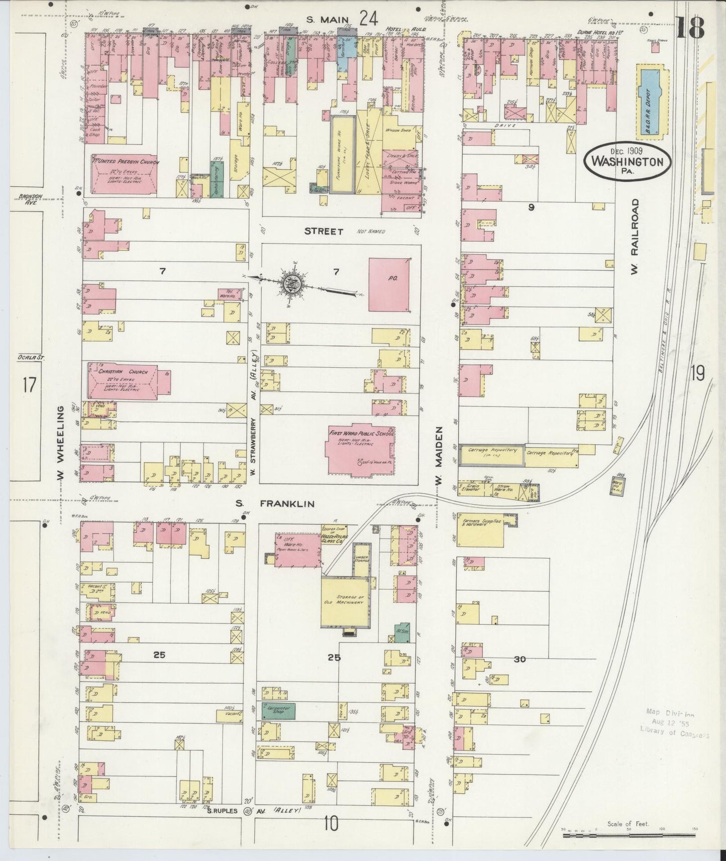 Sanborn Fire Insurance Map from Washington, Washington County, Pennsylvania (1909), Sheet #0018 - Historic Sanborn Fire Insurance Map Print, vintage old map wall art, antique decor, genealogy gift, Sanborn Fire Insurance Map from Washington Washington map