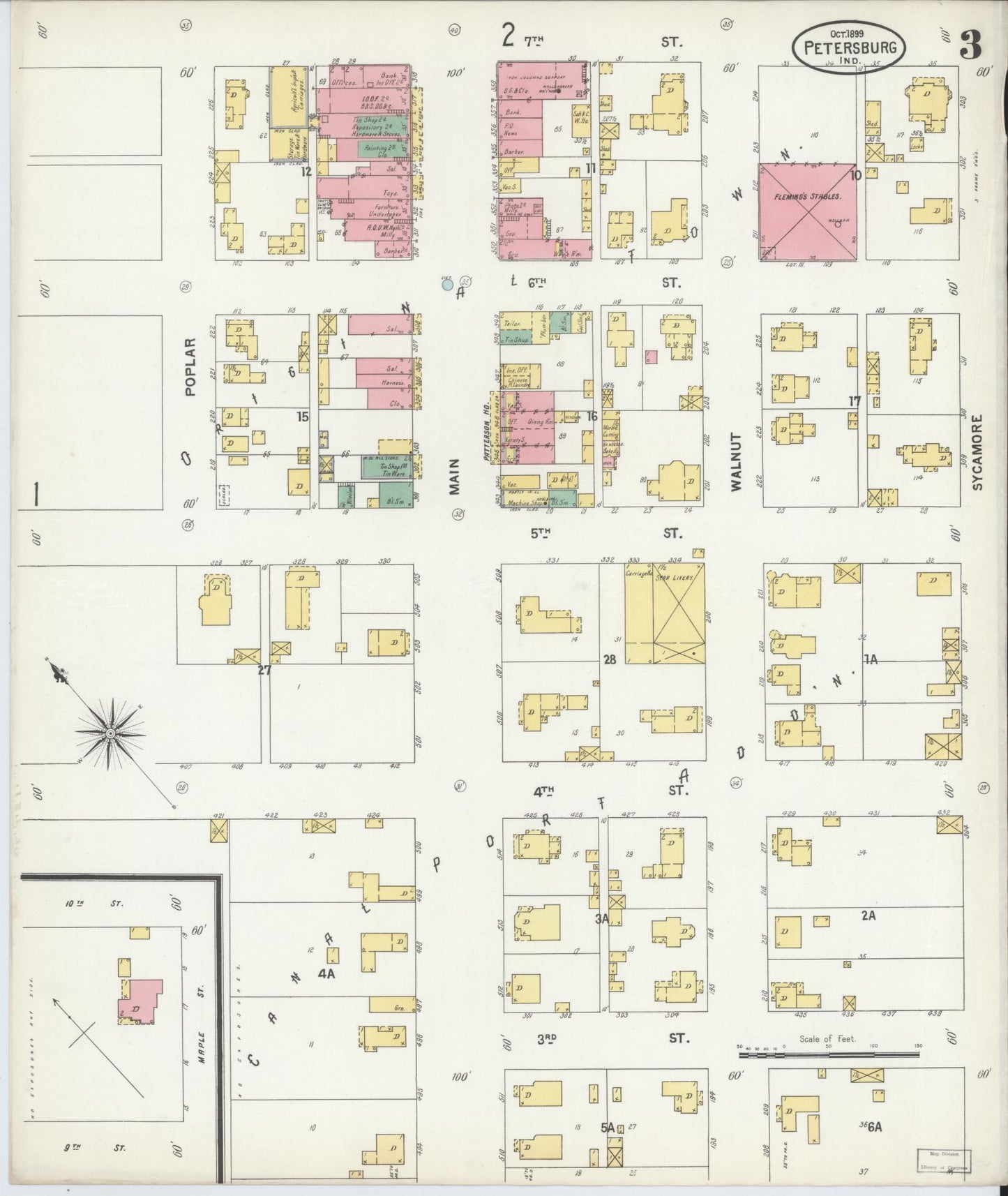 Sanborn Fire Insurance Map from Petersburg, Pike County, Indiana (1899), Sheet #0003 - Complete Map Set gallery image, historic Sanborn map, vintage wall art, Indiana Indiana