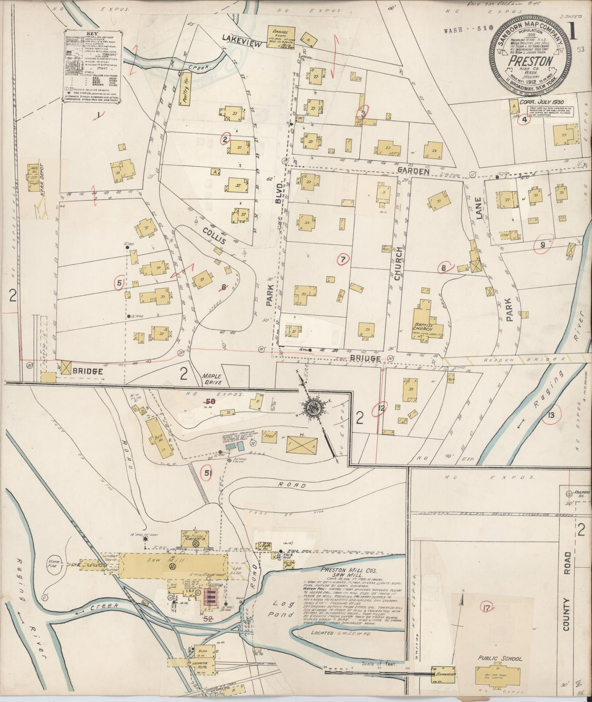 Sanborn Fire Insurance Map from Preston, King County, Washington (1930), Sheet #0001 - Historic Sanborn Fire Insurance Map Print, vintage old map wall art, antique decor, genealogy gift, Washington Washington map