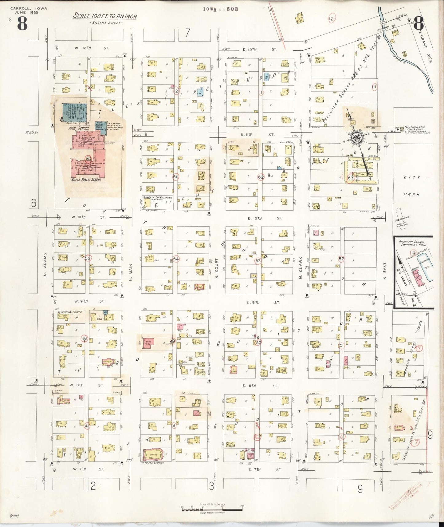 Sanborn Fire Insurance Map from Carroll, Carroll County, Iowa (1948), Sheet #0008 - Historic Sanborn Fire Insurance Map Print, vintage old map wall art