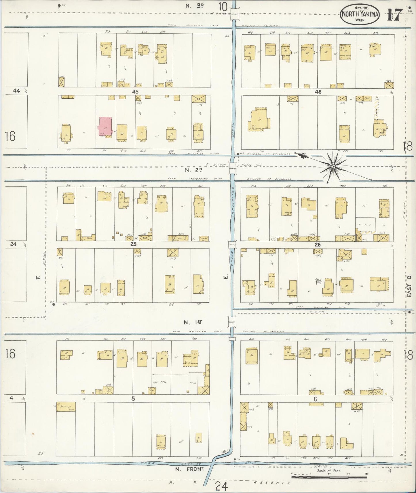 Sanborn Fire Insurance Map from North Yakima, Yakima County, Washington (1905), Sheet #0017 - Historic Sanborn Fire Insurance Map Print, vintage old map wall art, antique decor, genealogy gift, Washington Washington map