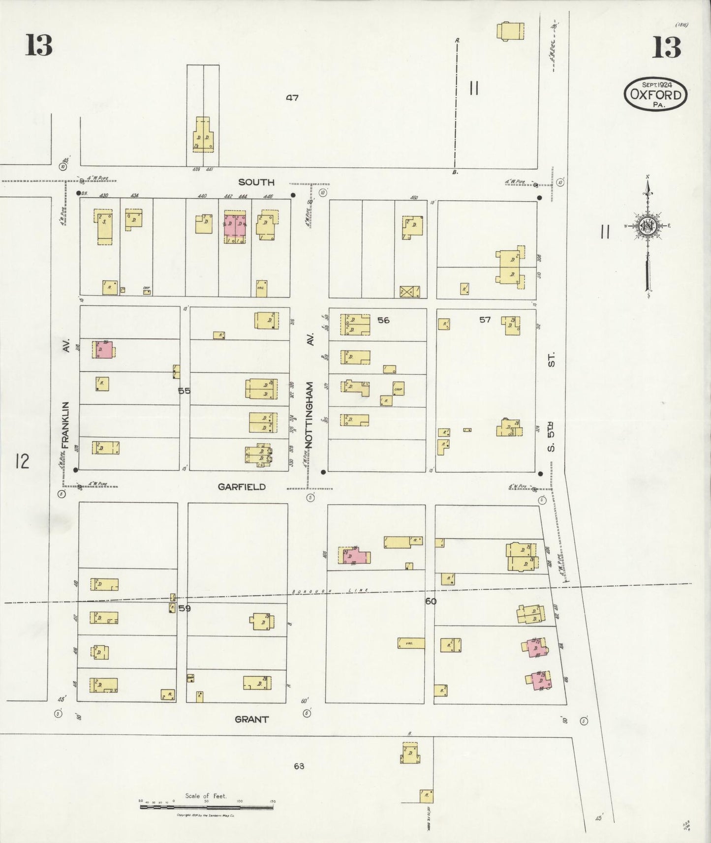 Sanborn Fire Insurance Map from Oxford, Chester County, Pennsylvania (1924), Sheet #0013 - Complete Map Set gallery image, historic Sanborn map, vintage wall art, Pennsylvania Pennsylvania
