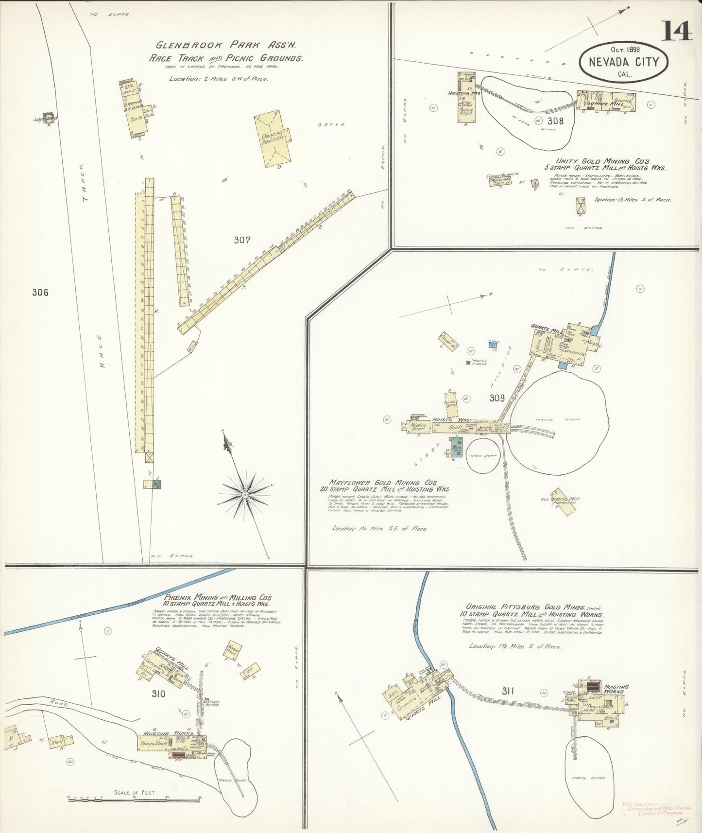 Sanborn Fire Insurance Map from Nevada City, Nevada County, California (1898), Sheet #0014 - Historic Sanborn Fire Insurance Map Print, vintage old map wall art, antique decor, genealogy gift, California California map
