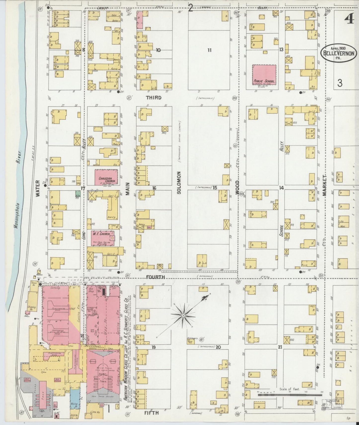 Sanborn Fire Insurance Map from Belle Vernon, Fayette County, Pennsylvania (1900), Sheet #0004 - Historic Sanborn Fire Insurance Map Print, vintage old map wall art, antique decor, genealogy gift, Pennsylvania Pennsylvania map