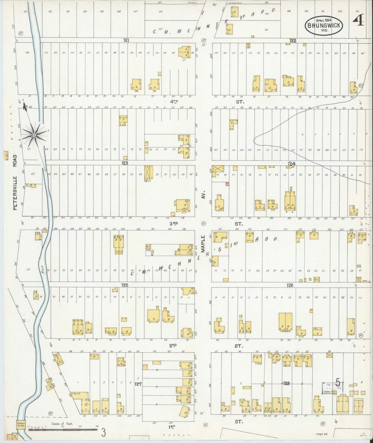 Frederick, Maryland - 1904 - Sanborn Fire Insurance Map, Sheet #0004 - Historic Sanborn Fire Insurance Map Print, Frederick Maryland 1904 0004 vintage old map wall art