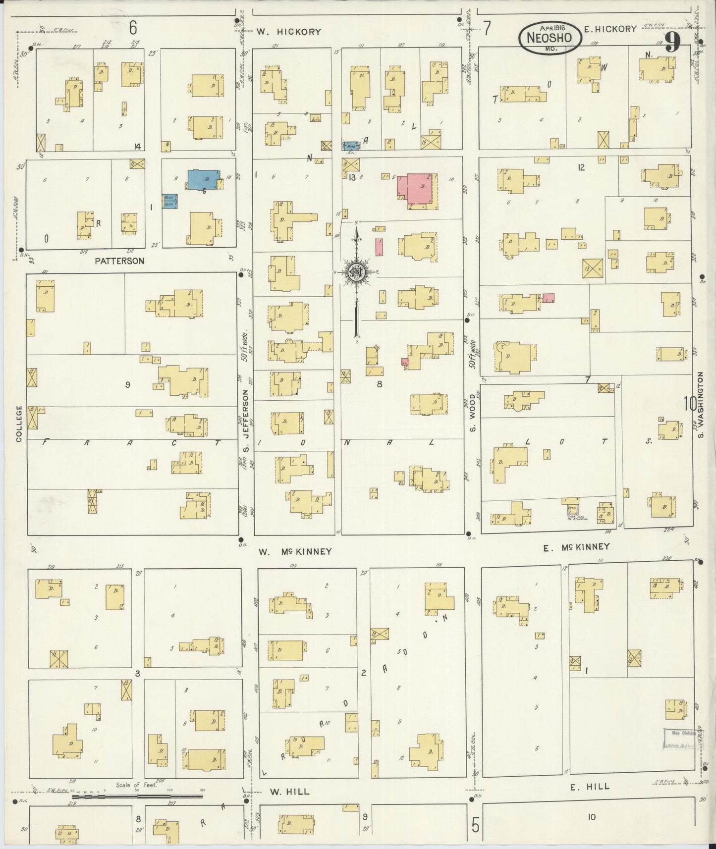 Sanborn Fire Insurance Map from Neosho, Newton County, Missouri (1916), Sheet #0009 - Historic Sanborn Fire Insurance Map Print, vintage old map wall art, antique decor, genealogy gift, Missouri Missouri map