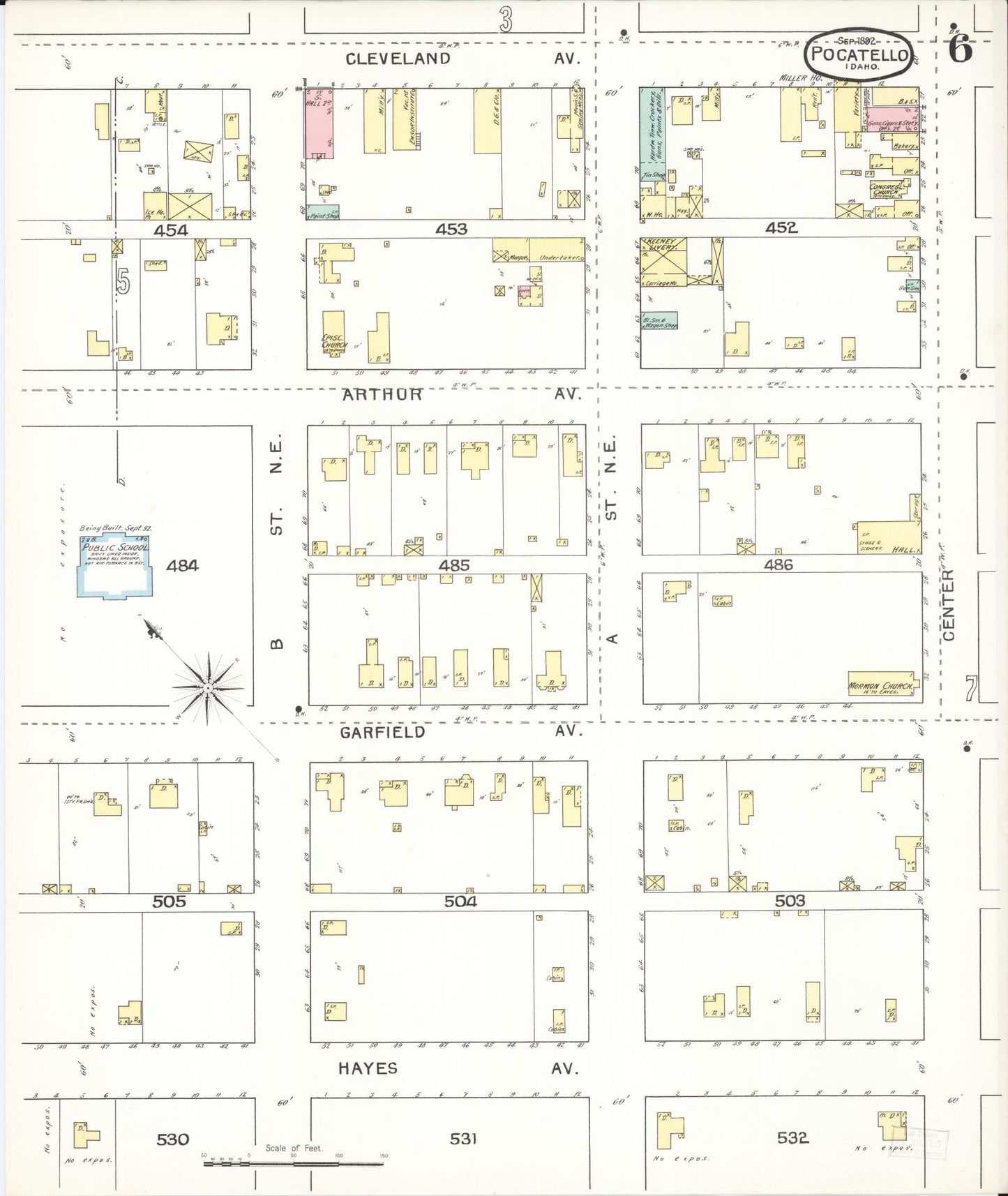 Sanborn Fire Insurance Map from Pocatello, Bannock County, Idaho (1892), Sheet #0006 - Historic Sanborn Fire Insurance Map Print, vintage old map wall art, antique decor, genealogy gift, Idaho Idaho map