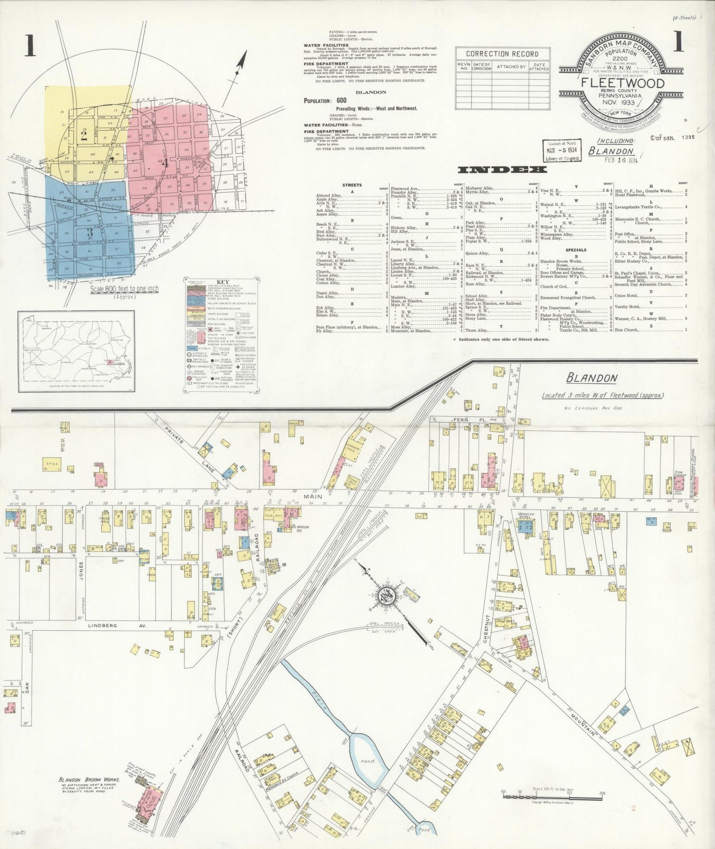 Sanborn Fire Insurance Map from Fleetwood, Berks County, Pennsylvania (1933), Sheet #0001 - Historic Sanborn Fire Insurance Map Print, vintage old map wall art, antique decor, genealogy gift, Pennsylvania Pennsylvania map