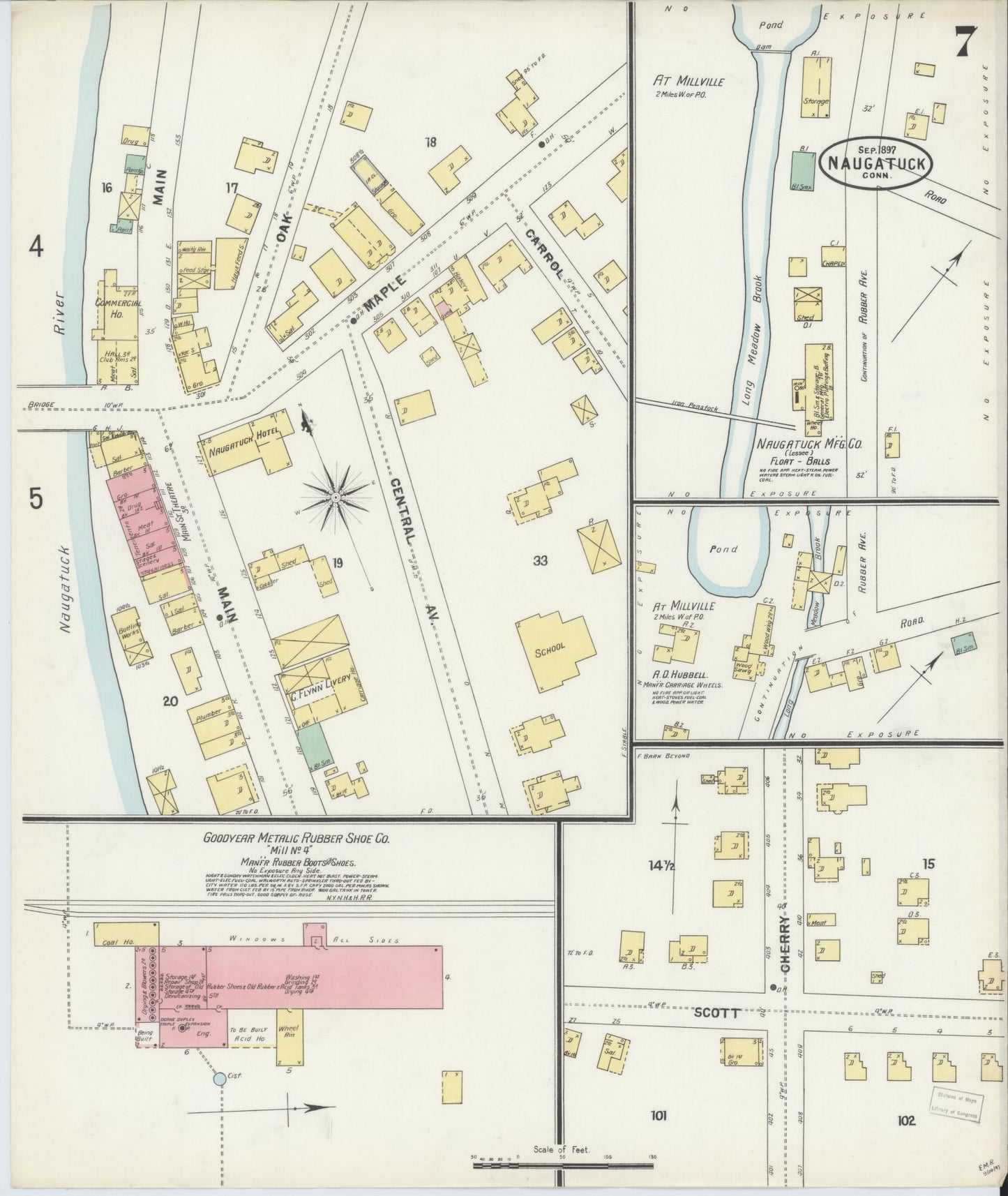 Sanborn Fire Insurance Map from Naugatuck, New Haven County, Connecticut (1897), Sheet #0007 - Complete Map Set gallery image, historic Sanborn map, vintage wall art, Connecticut Connecticut