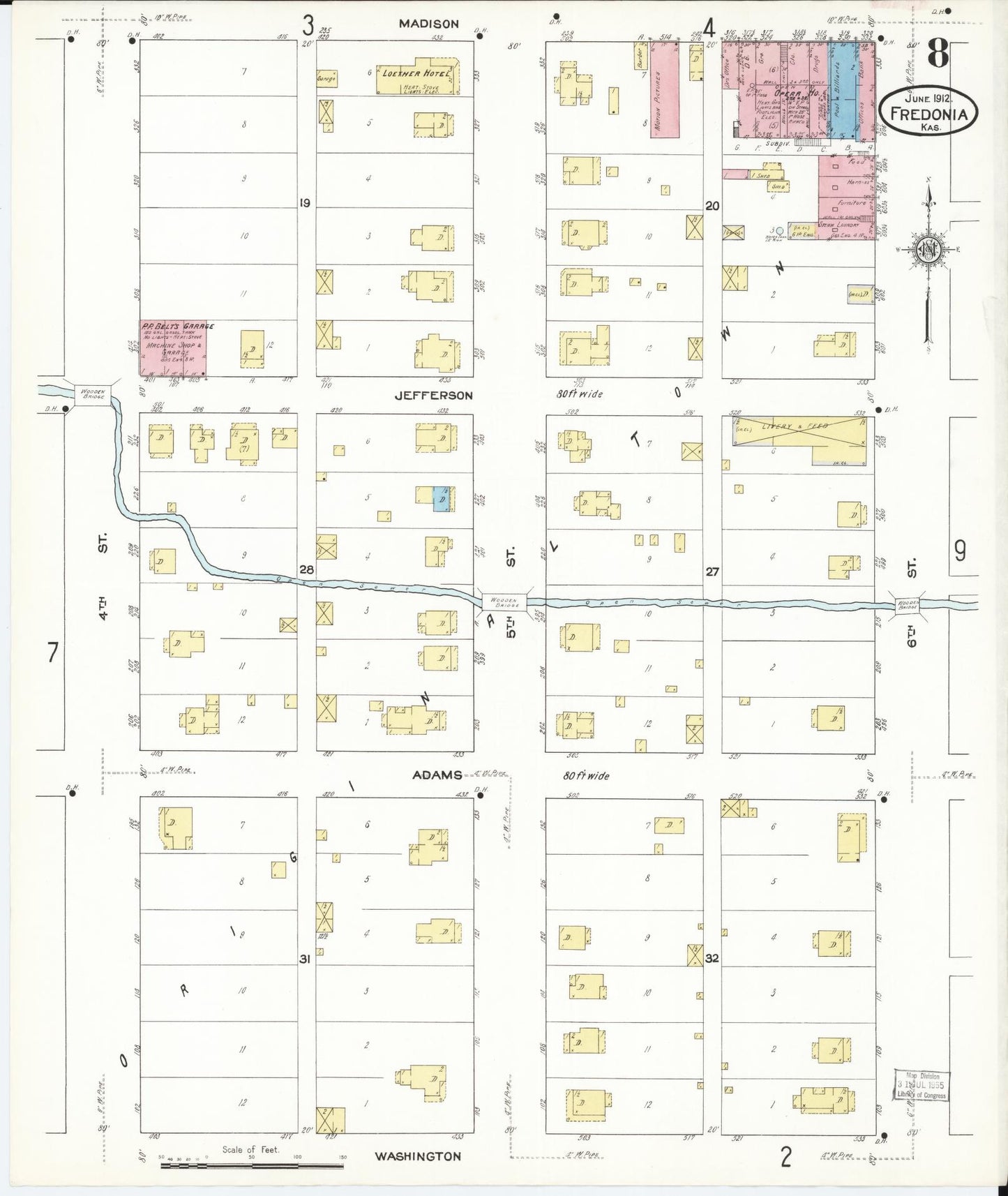 Sanborn Fire Insurance Map from Fredonia, Wilson County, Kansas (1912), Sheet #0008 - Historic Sanborn Fire Insurance Map Print, vintage old map wall art, antique decor, genealogy gift, Kansas Kansas map