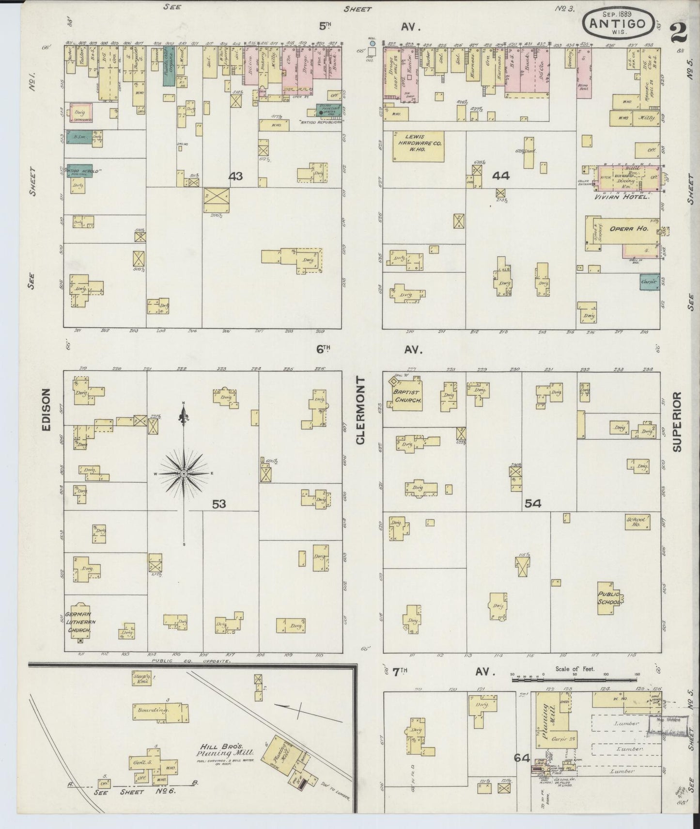 Sanborn Fire Insurance Map from Antigo, Langlade County, Wisconsin (1889), Sheet #0002 - Historic Sanborn Fire Insurance Map Print, vintage old map wall art, antique decor, genealogy gift, Wisconsin Wisconsin map
