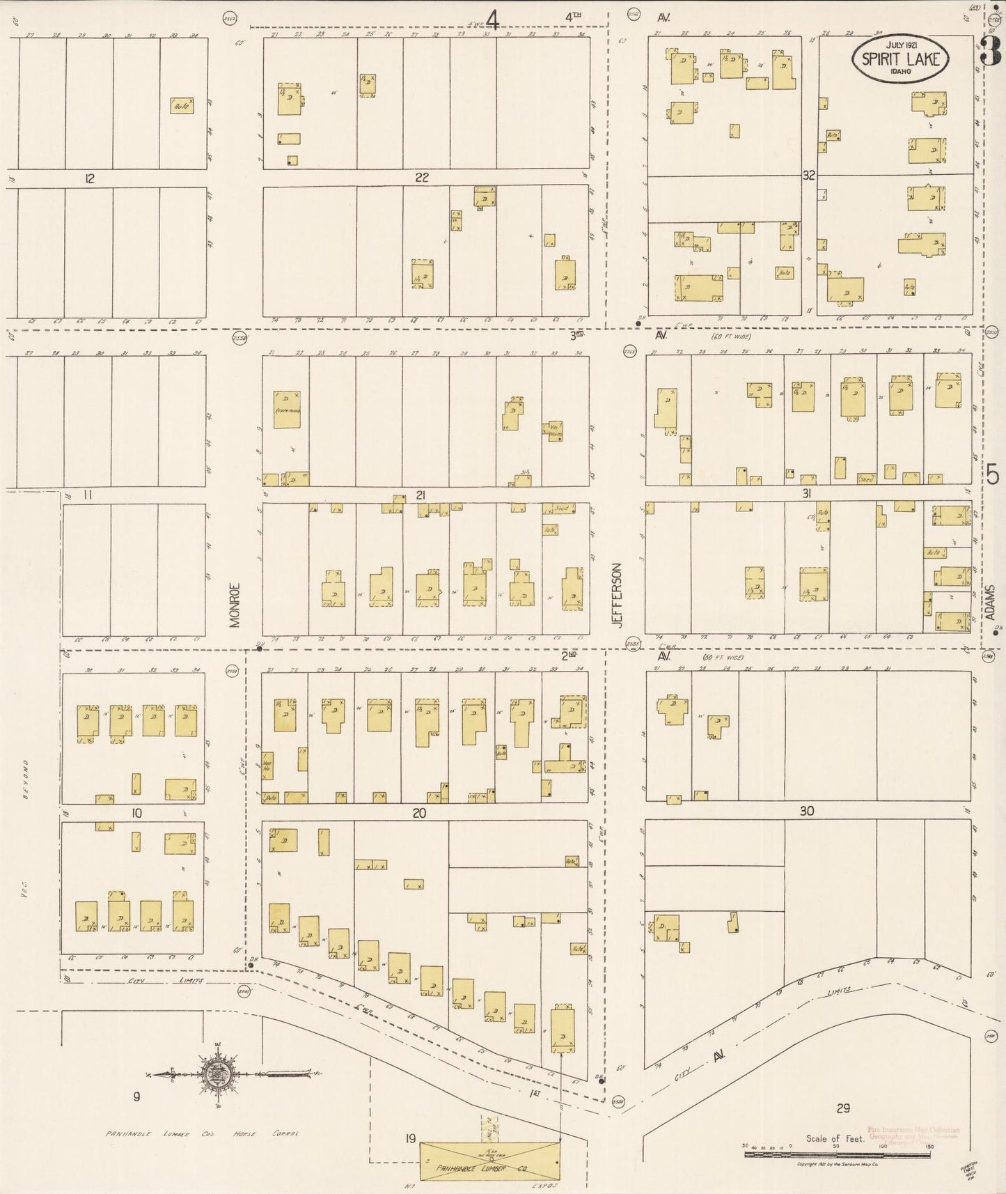 Sanborn Fire Insurance Map from Spirit Lake, Kootenai County, Idaho (1921), Sheet #0003 - Historic Sanborn Fire Insurance Map Print, vintage old map wall art, antique decor, genealogy gift, Idaho Idaho map