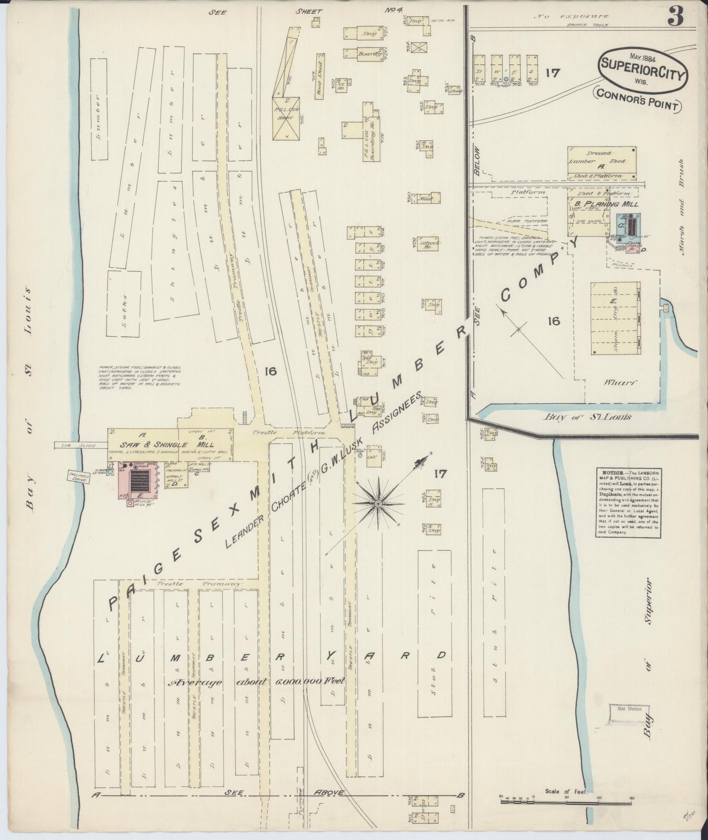 Sanborn Fire Insurance Map from Superior, Douglas County, Wisconsin (1884), Sheet #0003 - Historic Sanborn Fire Insurance Map Print, vintage old map wall art, antique decor, genealogy gift, Wisconsin Wisconsin map