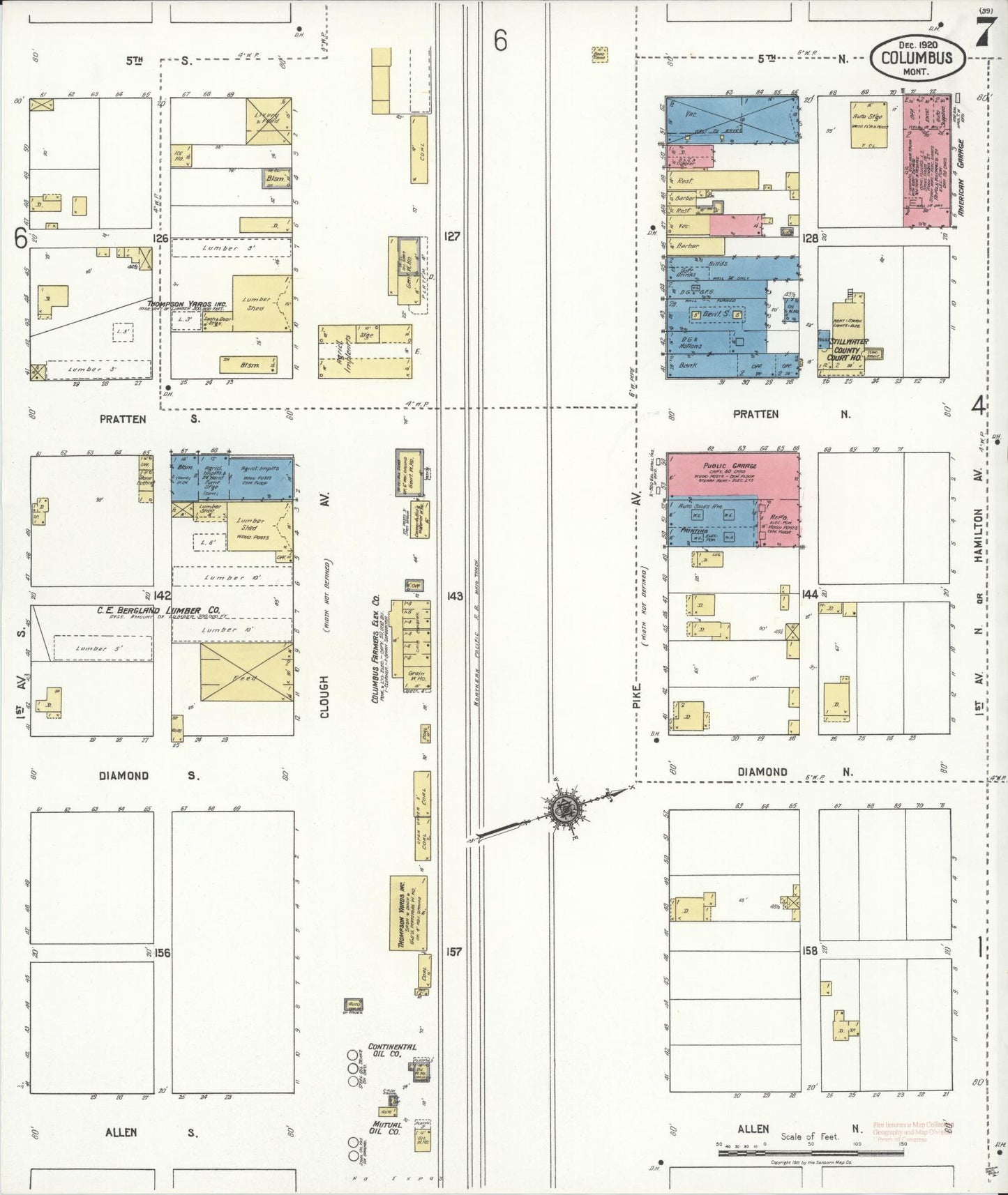 Sanborn Fire Insurance Map from Columbus, Stillwater County, Montana (1920), Sheet #0007 - Complete Map Set gallery image, historic Sanborn map, vintage wall art, Montana Montana