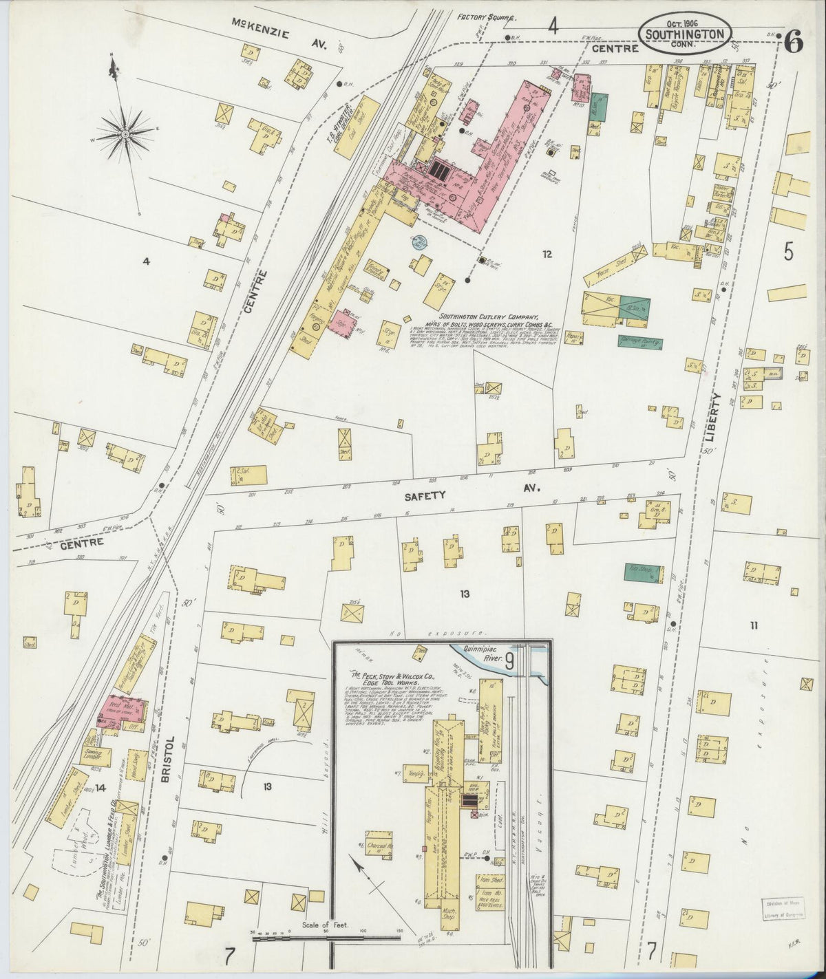 Sanborn Fire Insurance Map from Southington, Hartford County, Connecticut (1906), Sheet #0006 - Historic Sanborn Fire Insurance Map Print, vintage old map wall art, antique decor, genealogy gift, Connecticut Connecticut map