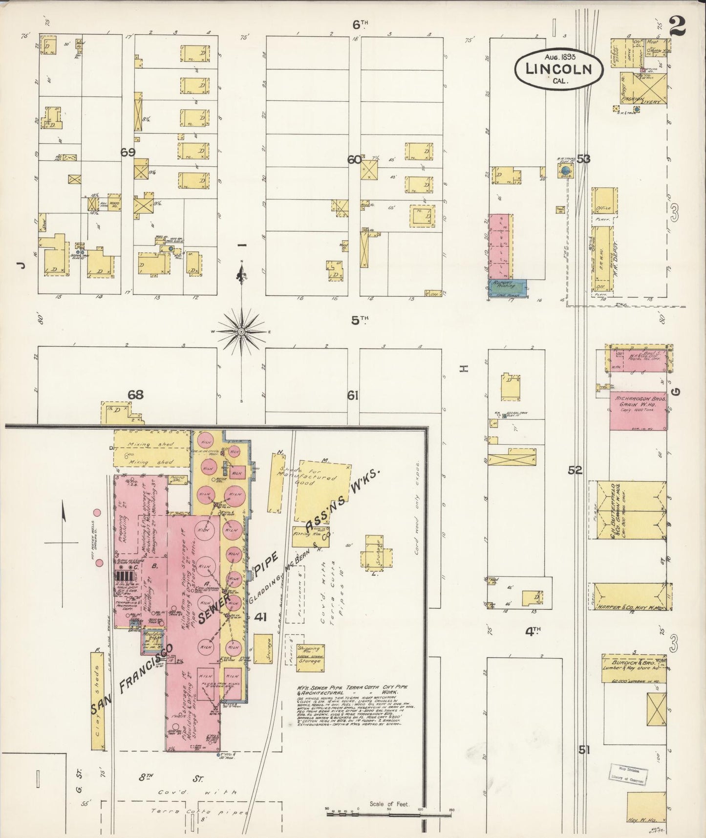 Sanborn Fire Insurance Map from Lincoln, Placer County, California (1893), Sheet #0002 - Historic Sanborn Fire Insurance Map Print, vintage old map wall art, antique decor, genealogy gift, California California map