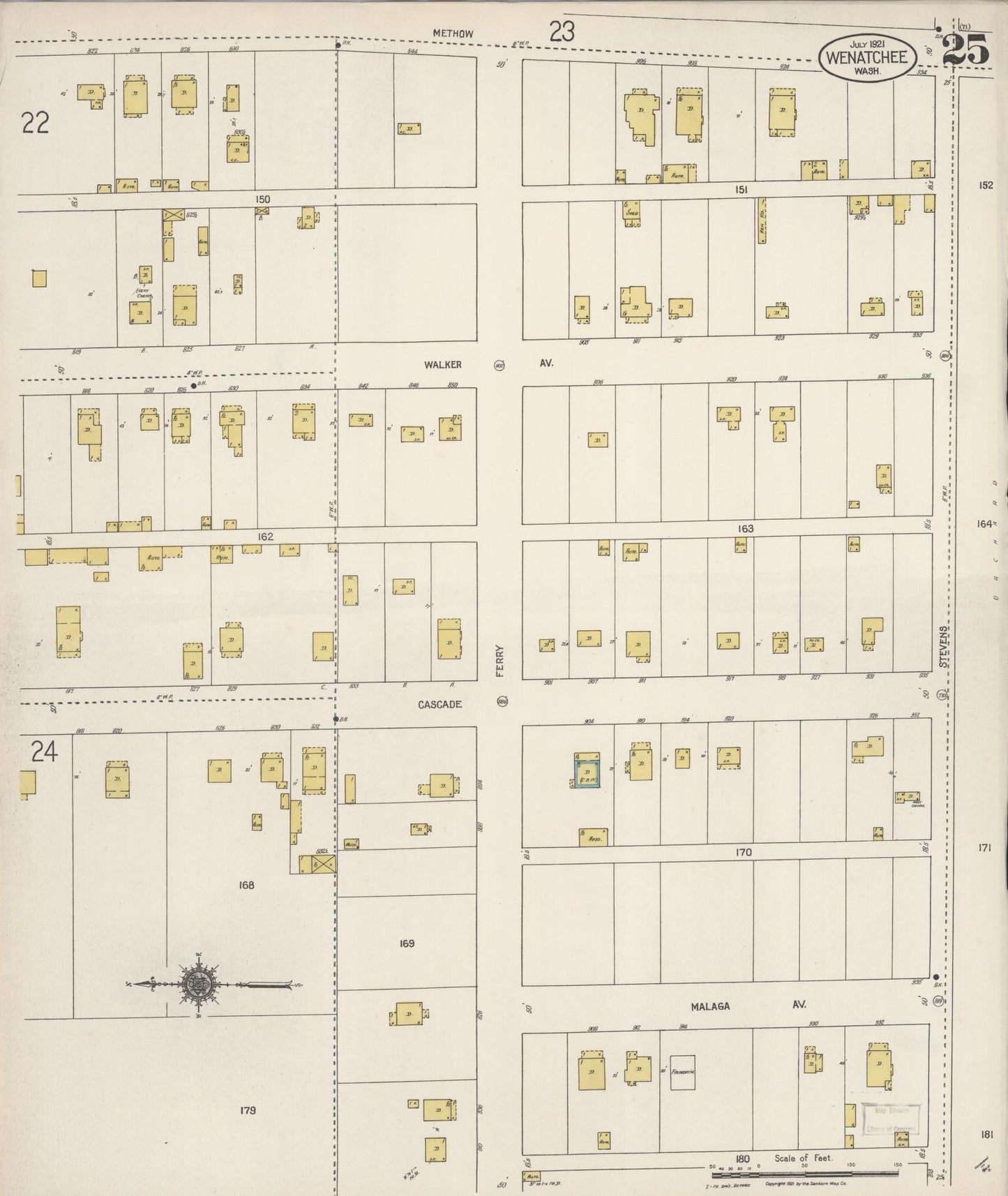 Sanborn Fire Insurance Map from Wenatchee, Chelan County, Washington (1921), Sheet #0025 - Complete Map Set gallery image, historic Sanborn map, vintage wall art, Washington Washington