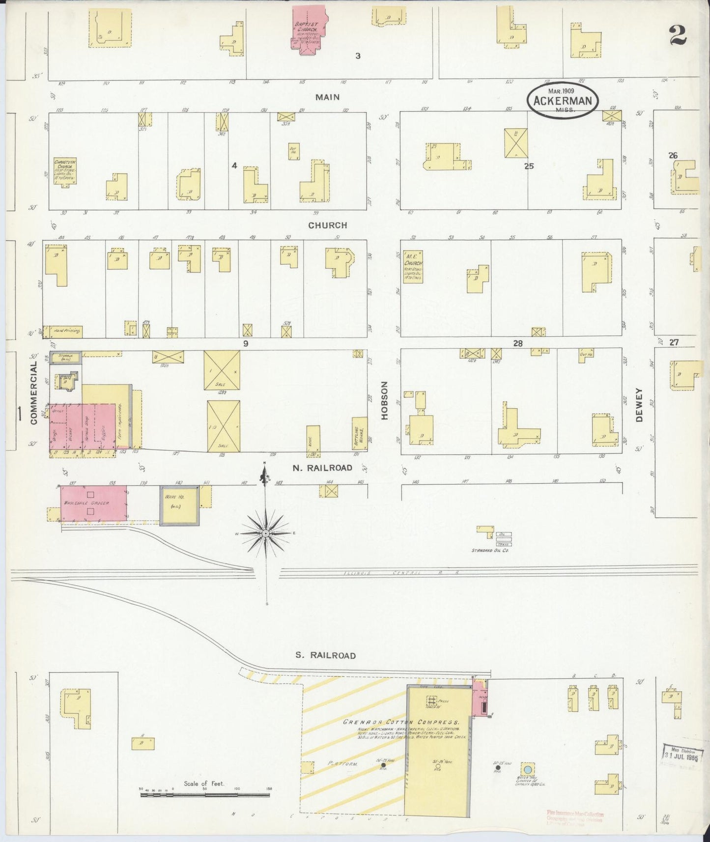 Sanborn Fire Insurance Map from Ackerman, Choctaw County, Mississippi (1909), Sheet #0002 - Complete Map Set gallery image, historic Sanborn map, vintage wall art, Mississippi Mississippi