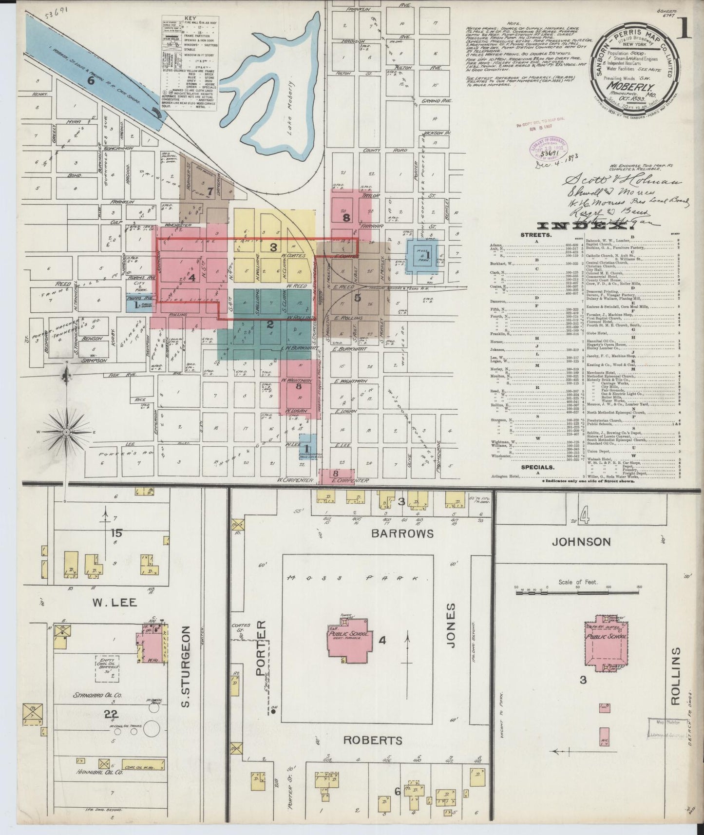 Sanborn Fire Insurance Map from Moberly, Randolph County, Missouri (1893), Sheet #0001 - Historic Sanborn Fire Insurance Map Print, vintage old map wall art, antique decor, genealogy gift, Missouri Missouri map