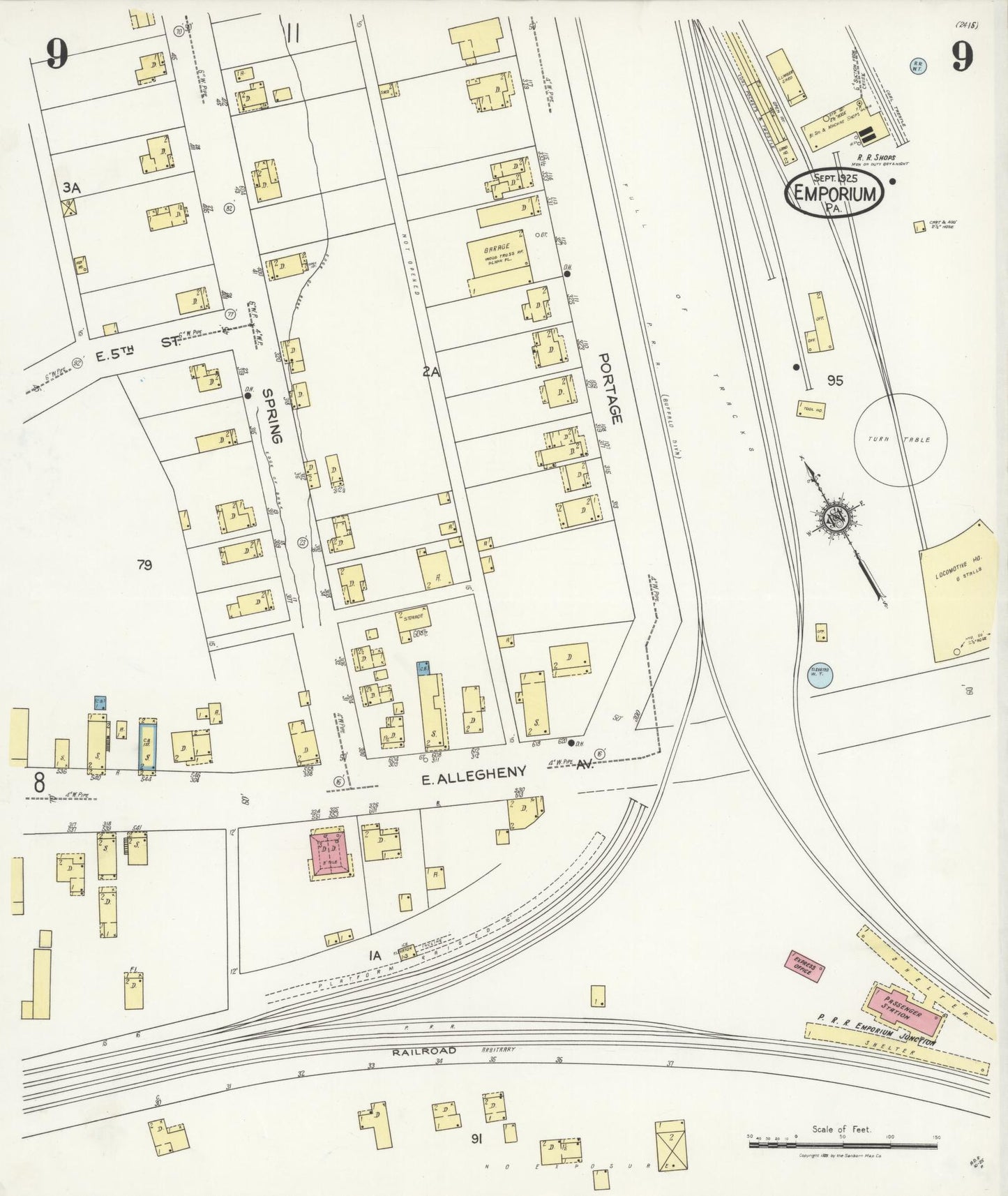 Sanborn Fire Insurance Map from Emporium, Cameron County, Pennsylvania (1925), Sheet #0009 - Historic Sanborn Fire Insurance Map Print, vintage old map wall art, antique decor, genealogy gift, Pennsylvania Pennsylvania map