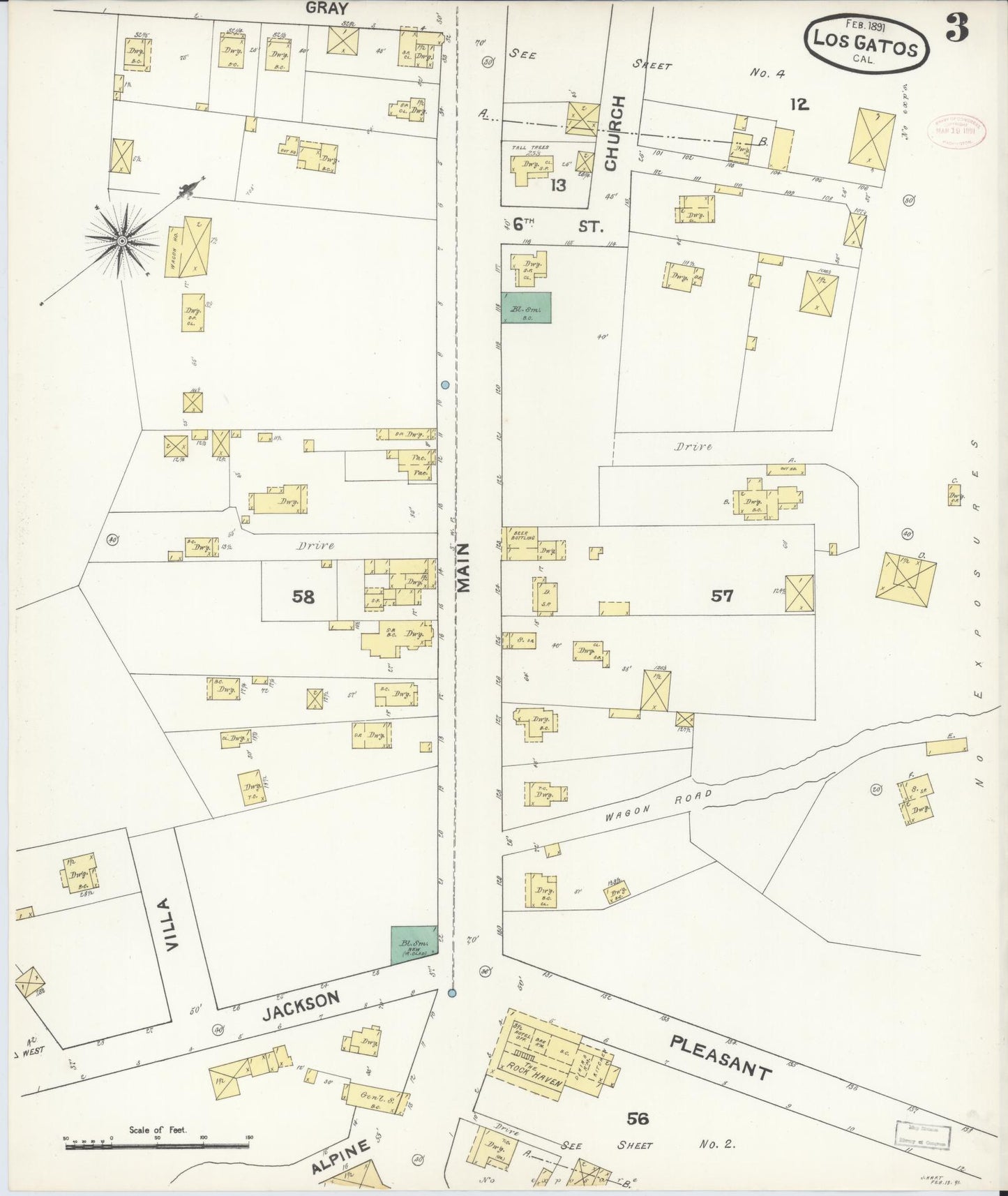 Sanborn Fire Insurance Map from Los Gatos, Santa Clara County, California (1891), Sheet #0003 - Historic Sanborn Fire Insurance Map Print, vintage old map wall art, antique decor, genealogy gift, California California map