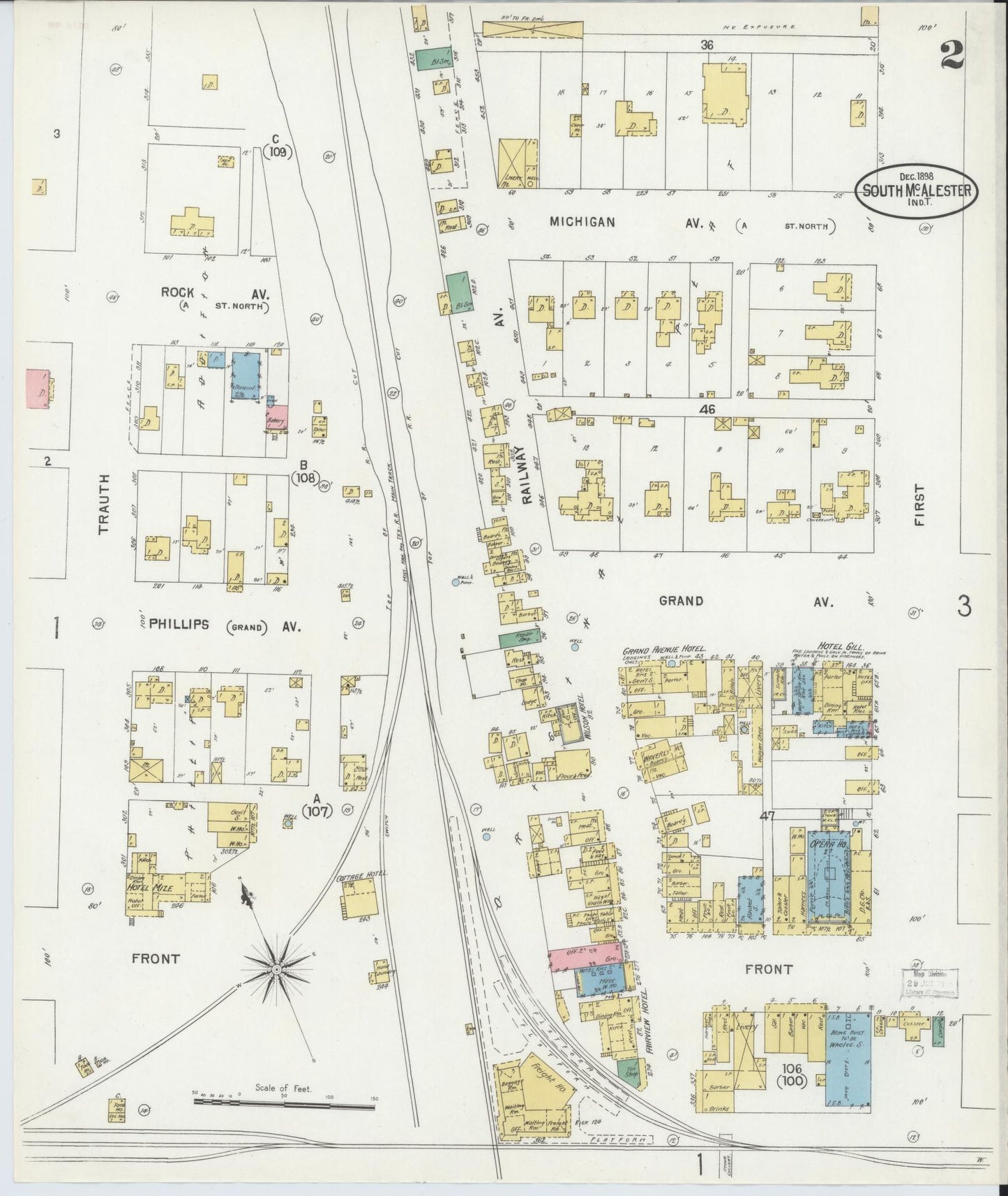 Sanborn Fire Insurance Map from South McAlester, Pittsburg County, Oklahoma (1898), Sheet #0002 - Historic Sanborn Fire Insurance Map Print, vintage old map wall art, antique decor, genealogy gift, Oklahoma Oklahoma map