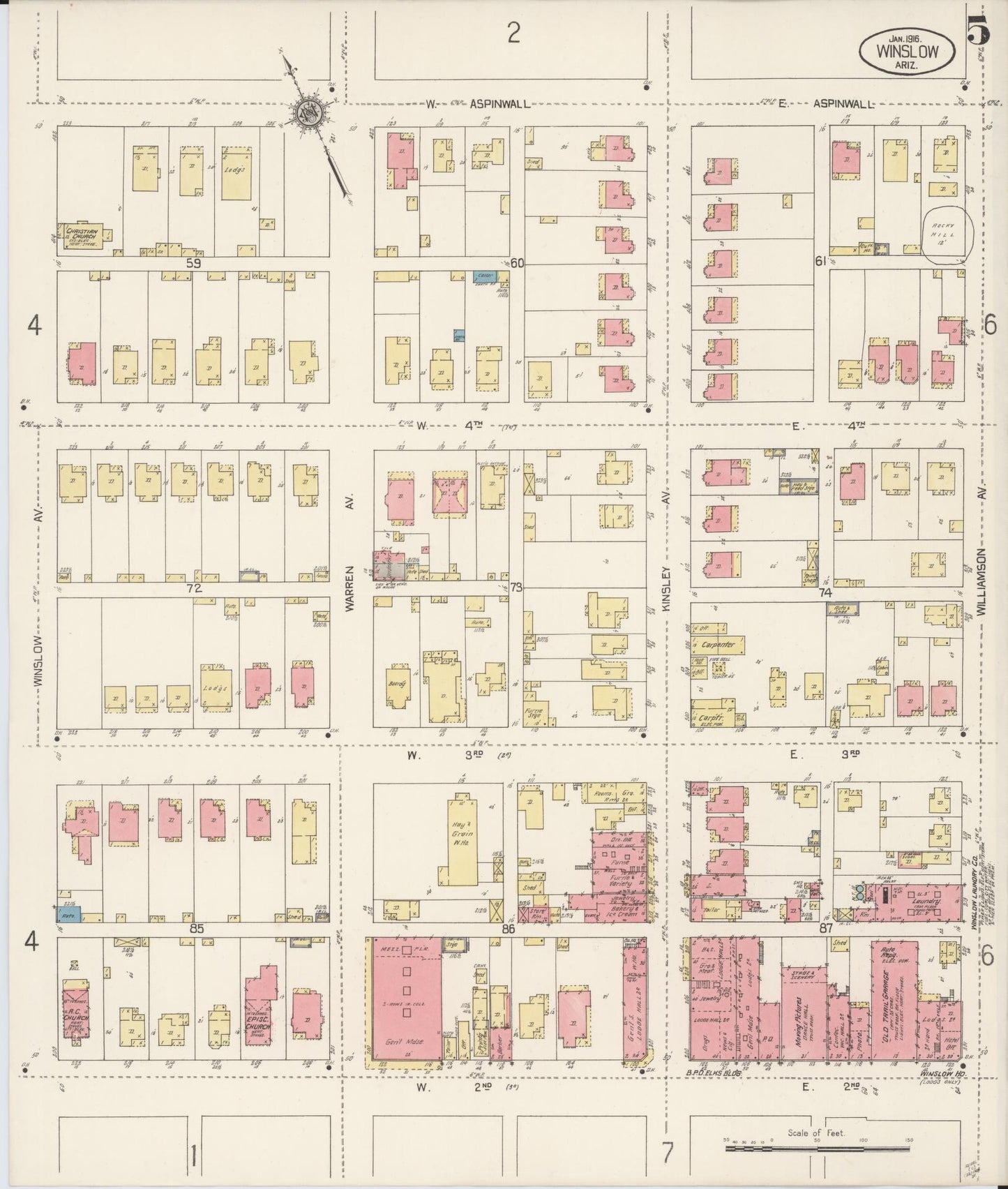 Sanborn Fire Insurance Map from Winslow, Navajo County, Arizona (1916), Sheet #0005 - Historic Sanborn Fire Insurance Map Print, vintage old map wall art, antique decor, genealogy gift, Arizona Arizona map
