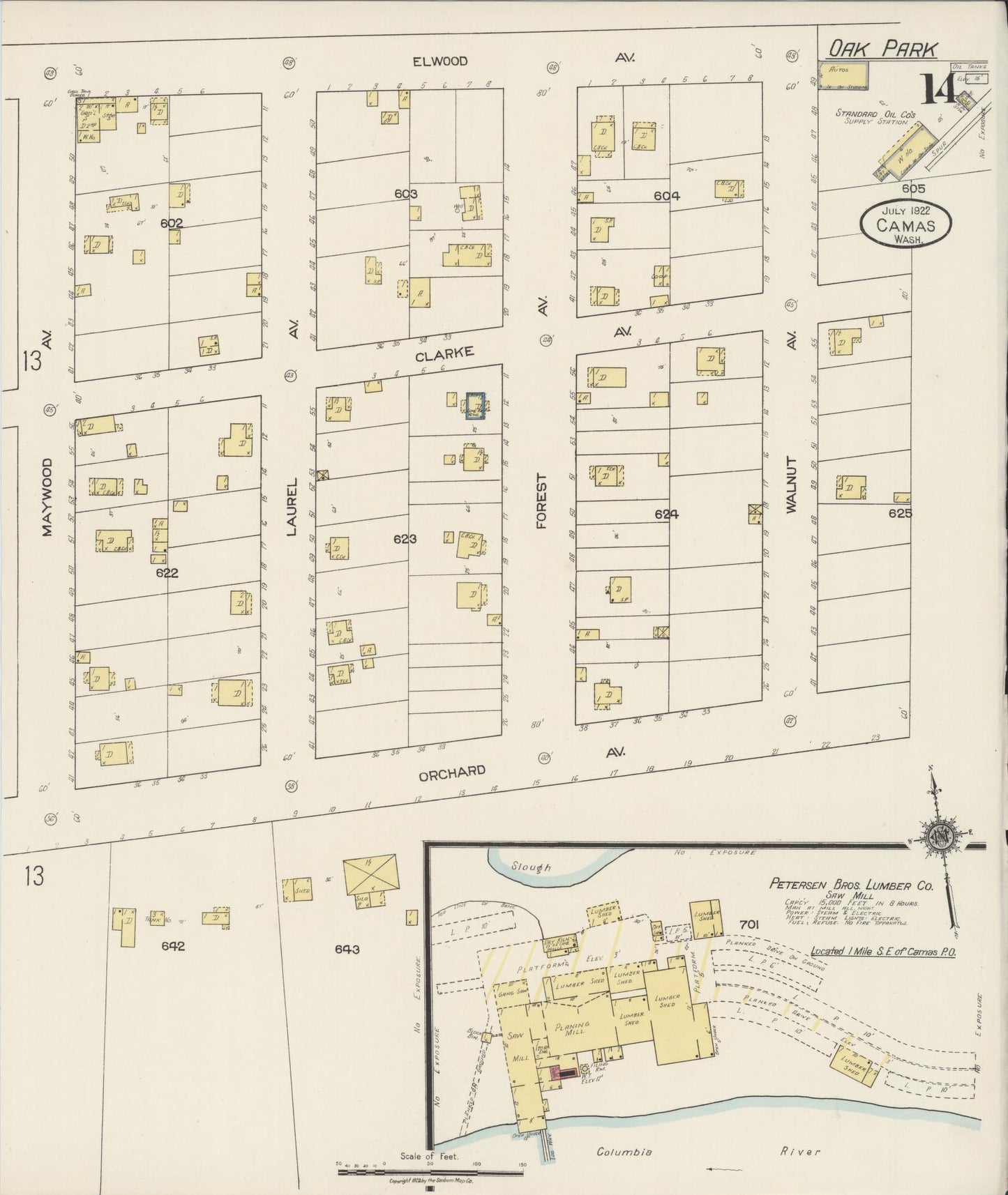 Sanborn Fire Insurance Map from Camas, Clark County, Washington (1922), Sheet #0014 - Historic Sanborn Fire Insurance Map Print, vintage old map wall art, antique decor, genealogy gift, Washington Washington map