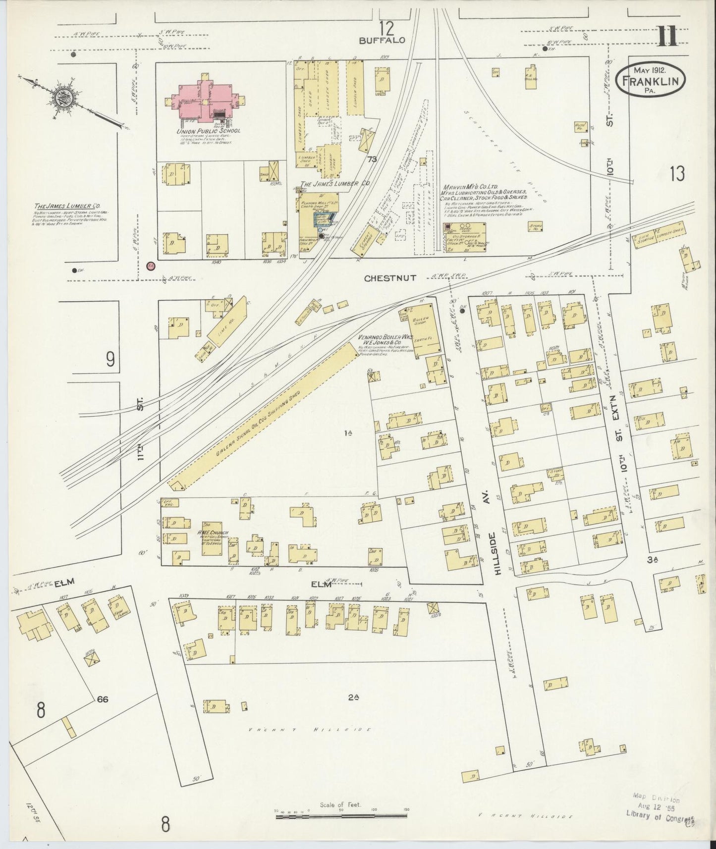 Sanborn Fire Insurance Map from Franklin, Venango County, Pennsylvania (1912), Sheet #0011 - Historic Sanborn Fire Insurance Map Print, vintage old map wall art, antique decor, genealogy gift, Pennsylvania Pennsylvania map