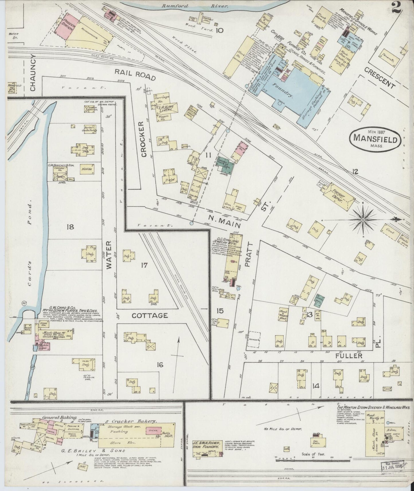 Sanborn Fire Insurance Map from Mansfield, Bristol County, Massachusetts (1887), Sheet #0002 - Historic Sanborn Fire Insurance Map Print, vintage old map wall art, antique decor, genealogy gift, Massachusetts Massachusetts map