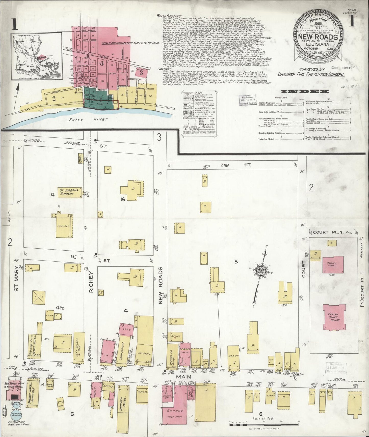 Sanborn Fire Insurance Map from New Roads, Pointe Coupee Parish, Louisiana. (1923) – Historic Sanborn Fire Insurance Map Print