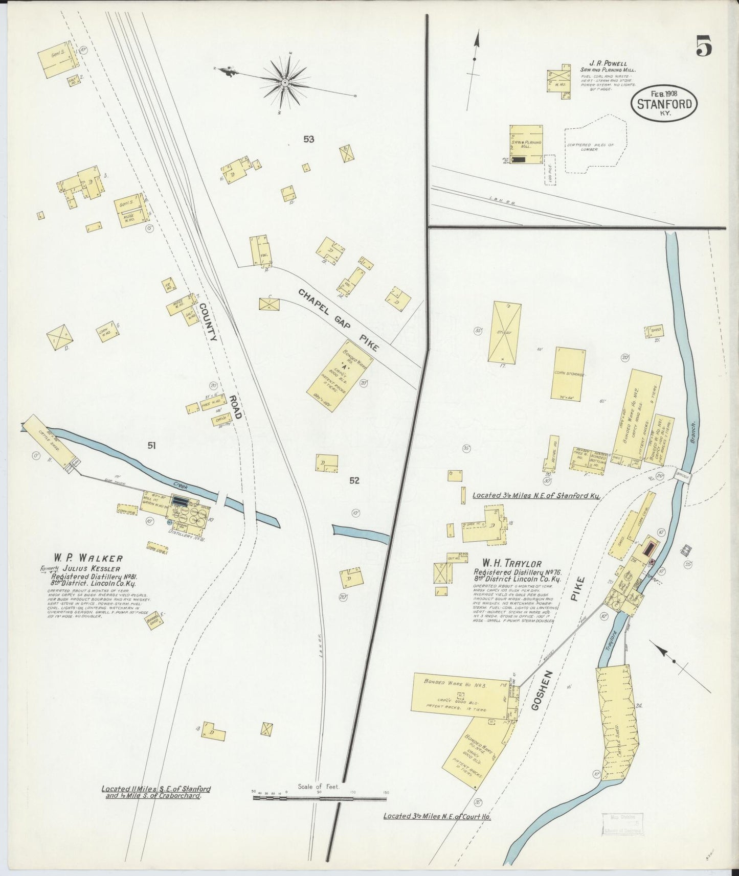 Sanborn Fire Insurance Map from Stanford, Lincoln County, Kentucky (1908), Sheet #0005 - Historic Sanborn Fire Insurance Map Print, vintage old map wall art, antique decor, genealogy gift, Kentucky Kentucky map