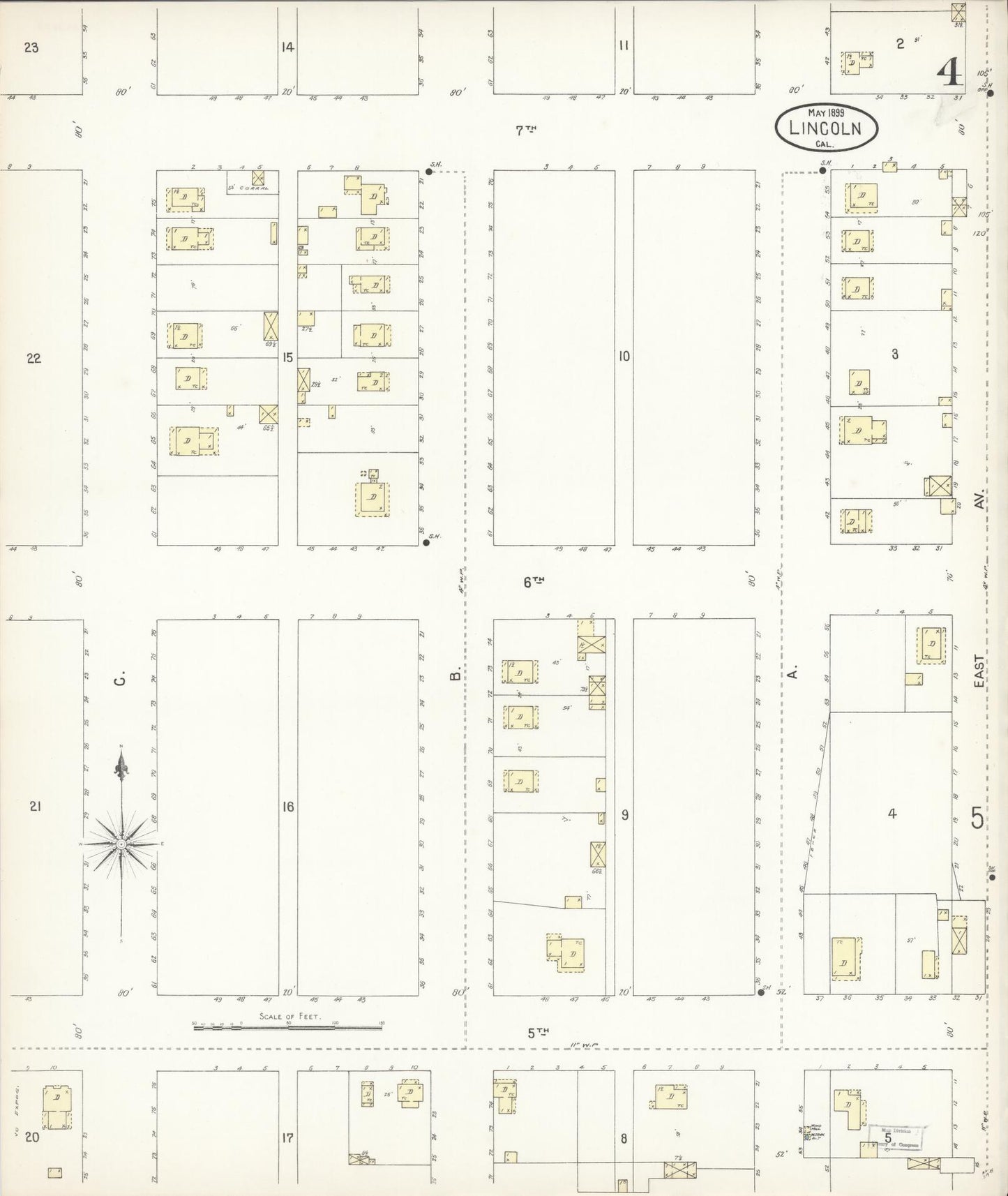Sanborn Fire Insurance Map from Lincoln, Placer County, California (1899), Sheet #0004 - Historic Sanborn Fire Insurance Map Print, vintage old map wall art, antique decor, genealogy gift, California California map