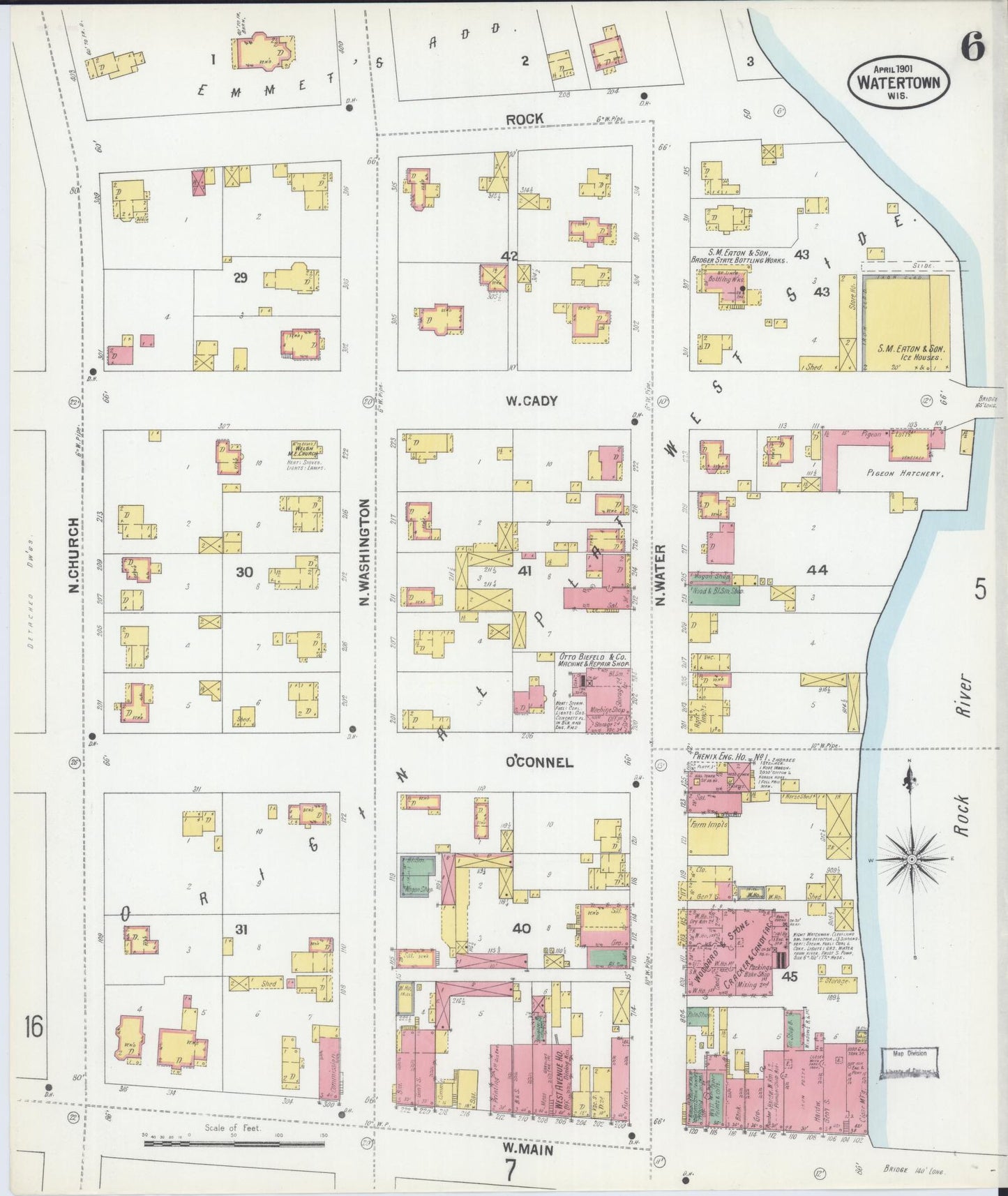 Sanborn Fire Insurance Map from Watertown, Jefferson County, Wisconsin (1901), Sheet #0006 - Historic Sanborn Fire Insurance Map Print, vintage old map wall art, antique decor, genealogy gift, Wisconsin Wisconsin map