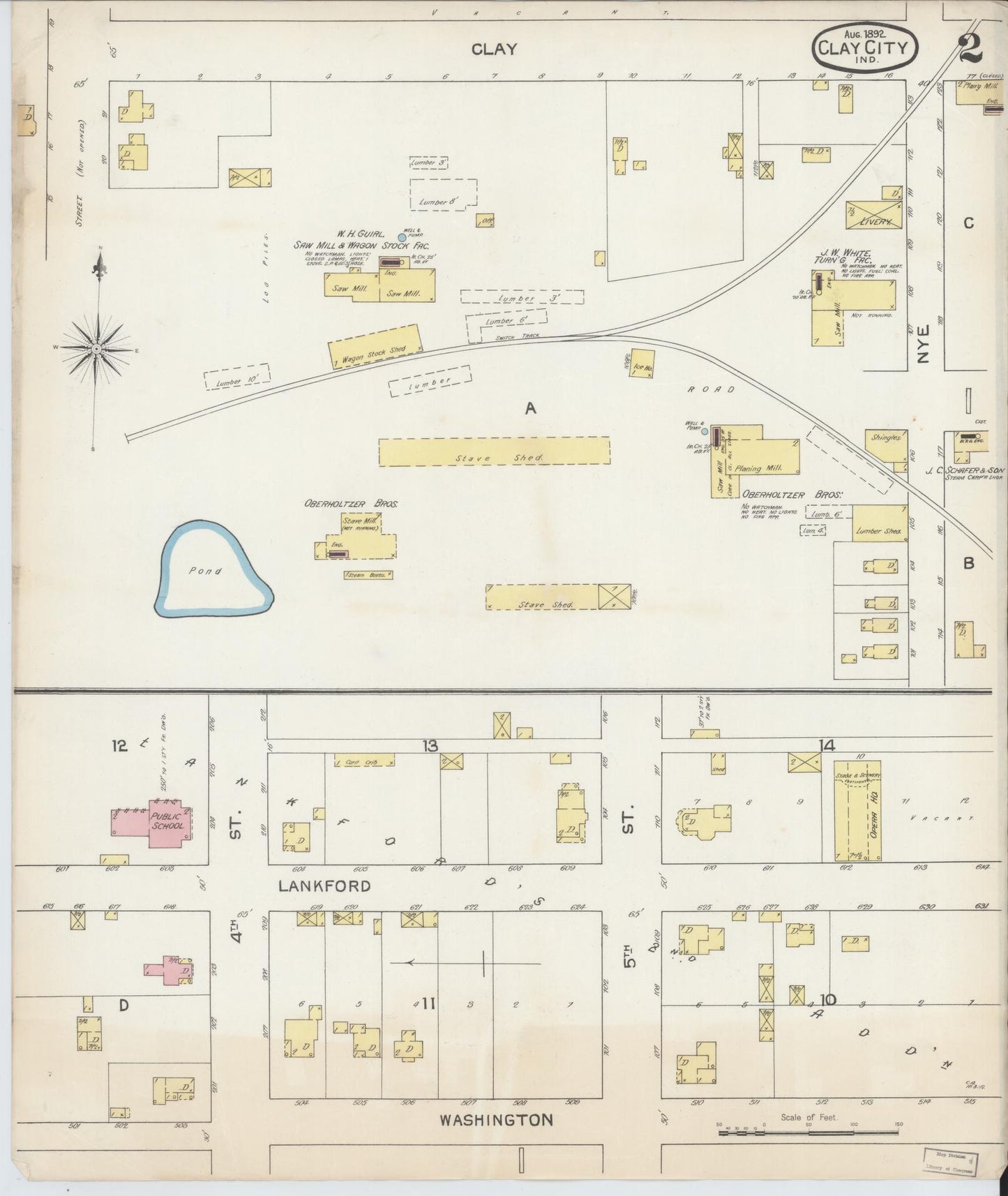 Sanborn Fire Insurance Map from Clay City, Clay County, Indiana (1892), Sheet #0002 - Complete Map Set gallery image, historic Sanborn map, vintage wall art, Indiana Indiana