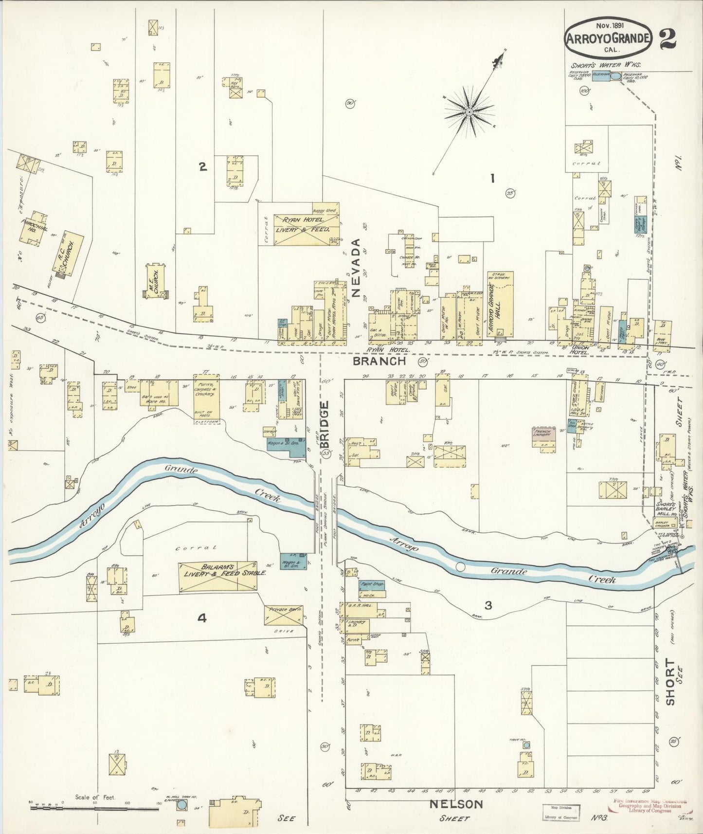 Sanborn Fire Insurance Map from Arroyo Grande, San Luis Obispo County, California (1891), Sheet #0002 - Historic Sanborn Fire Insurance Map Print, vintage old map wall art, antique decor, genealogy gift, California California map